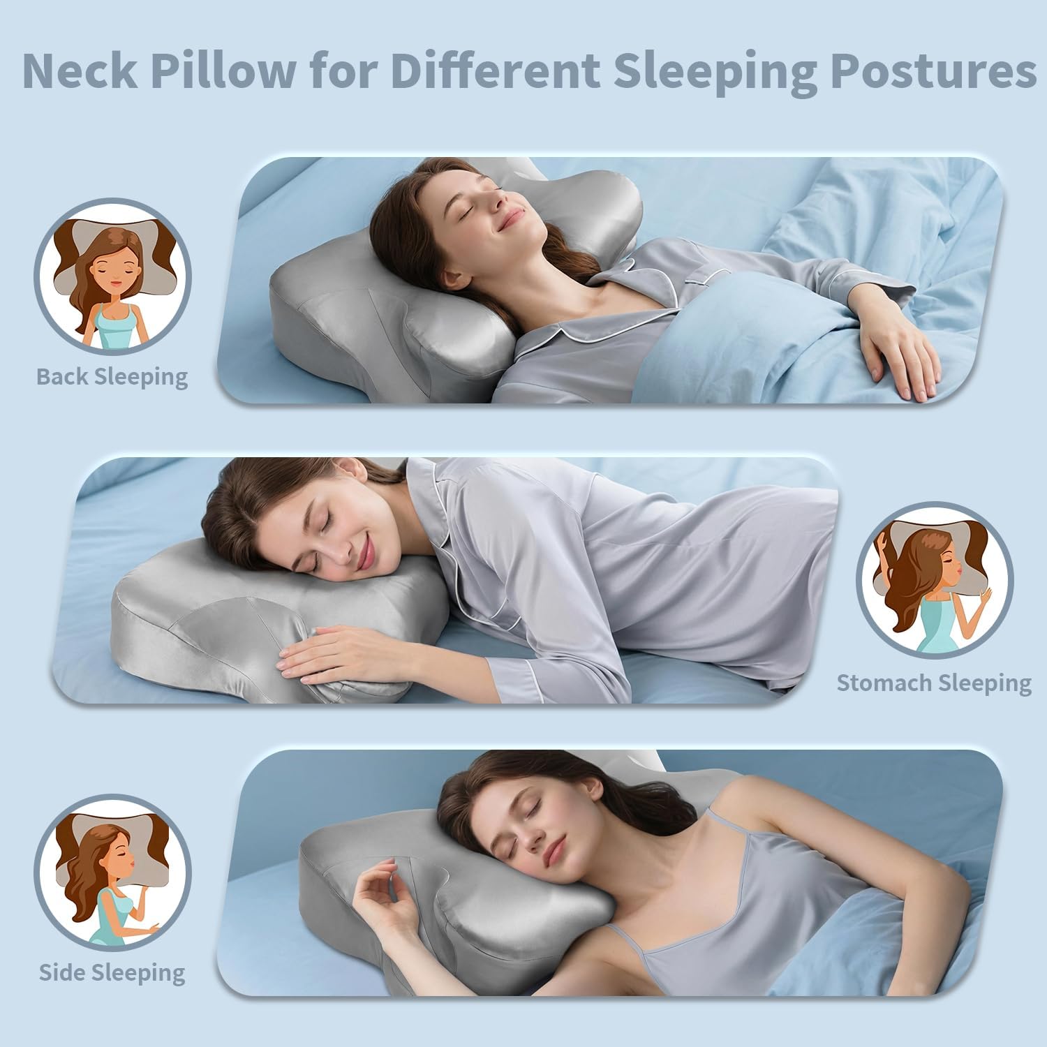Cervical Neck Pillow for Sleeping, Ergonomic Memory Foam Contour Pillow for Neck Pain Relief, Butterfly Cervical Support Pillow for Side Back Stomach Sleepers, Posture Alignment Pillow