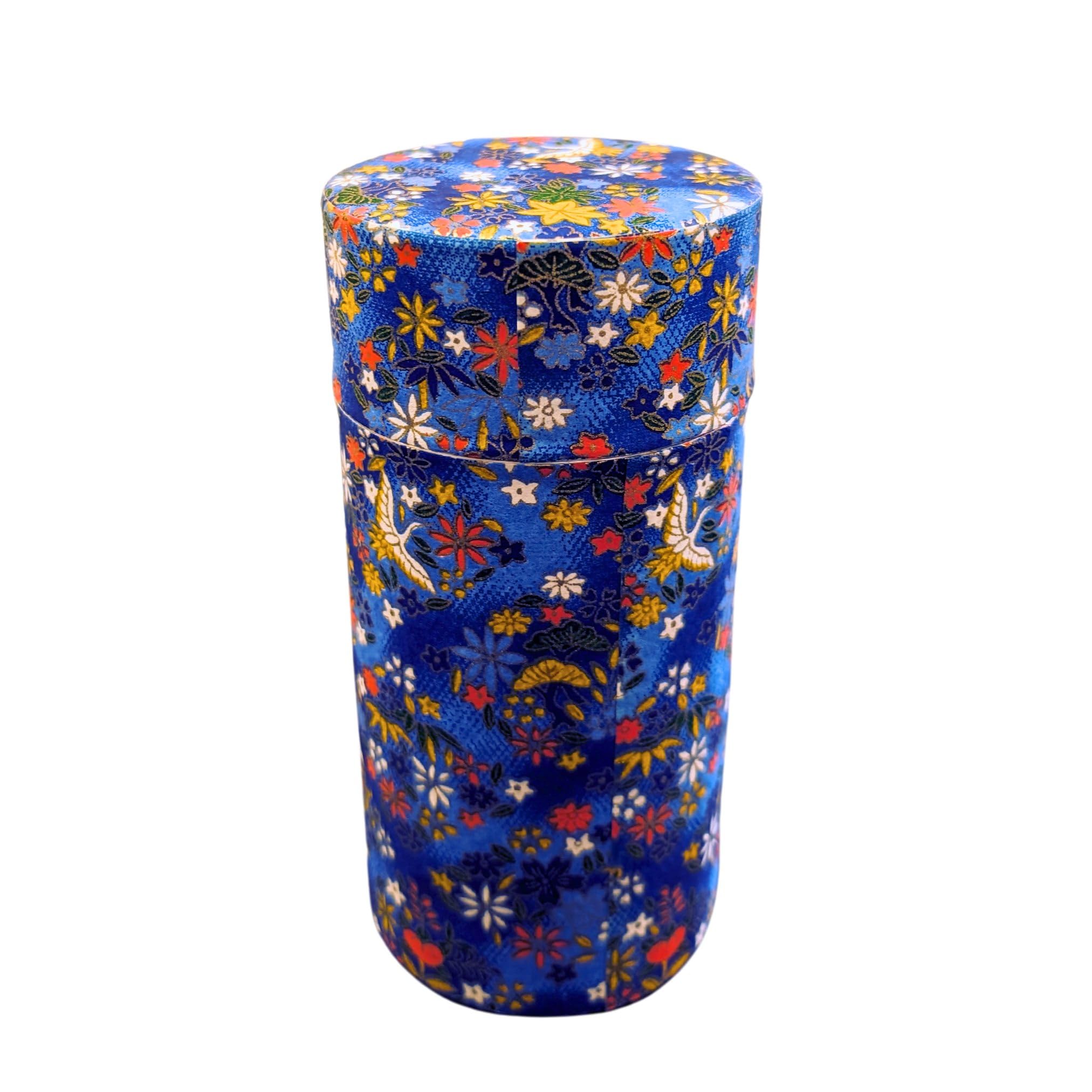 Japanese Tea Canister Double Lid, Japanese Washi Paper Coated with Capacity of 6.2oz(175g), Japanese Green Tea Container, kaen(青)