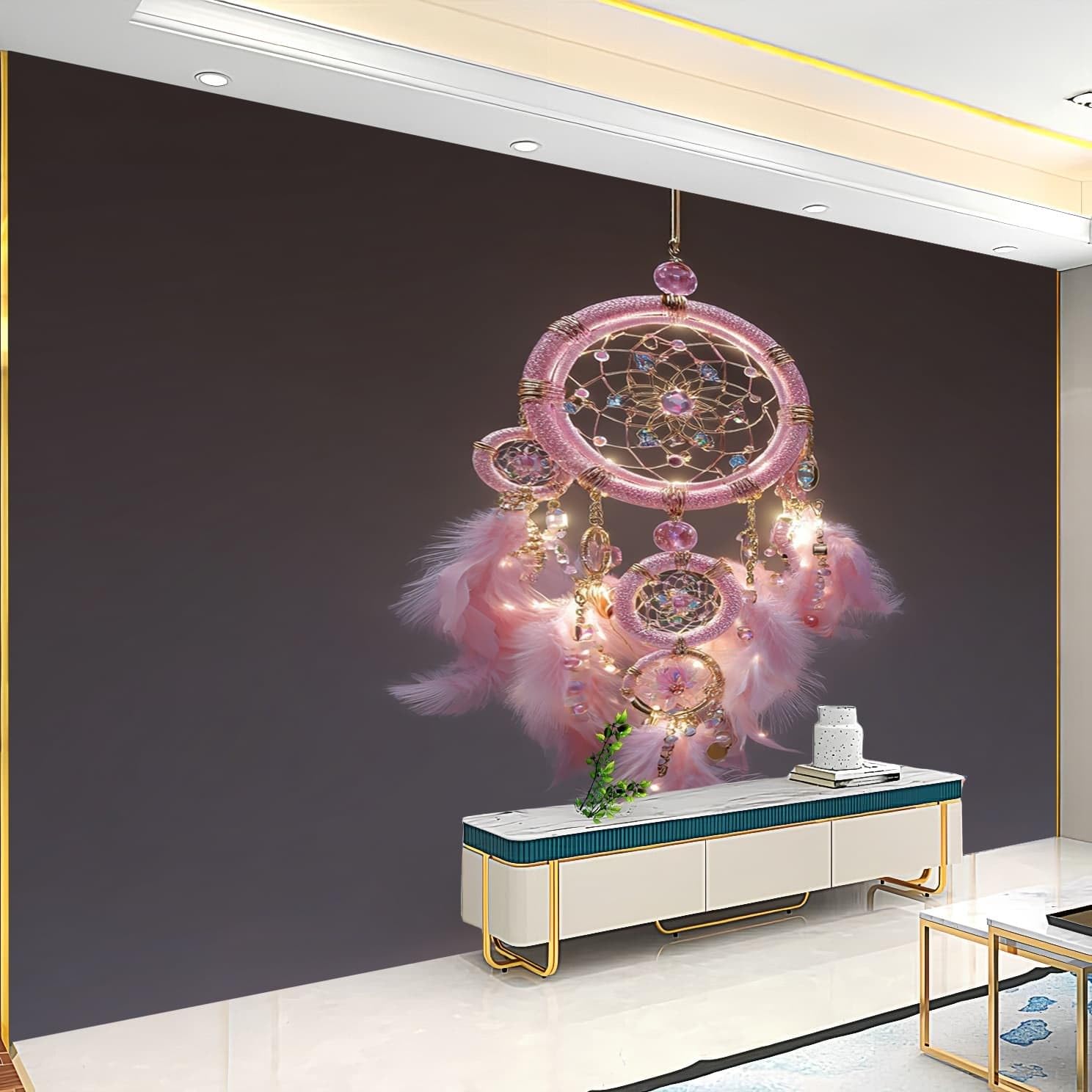 Tapeta panoramiczna 300 x 210 cm, łapacz snów, fototapeta, neutralna zapachowa i usuwalna, bezszwowe łączenie, "zrób to sam", obraz ścienny, szara, do salonu, wynajmowanego mieszkania, wodoszczelna