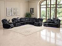 Vista 48 de Juego de sofá de cuero transpirable con puerto USB, 5 sofás seccionales reclinables en forma de L y 2 sillas, juego de sofá seccional reclinable