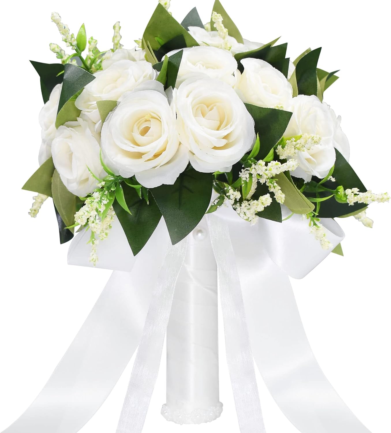 8.3 inch Wedding Bouquets for Bride Bridesmaid Bridal Bouquet Artificial Rose Tossing Bouquet for Wedding Ceremony Party Church (Ivory)
