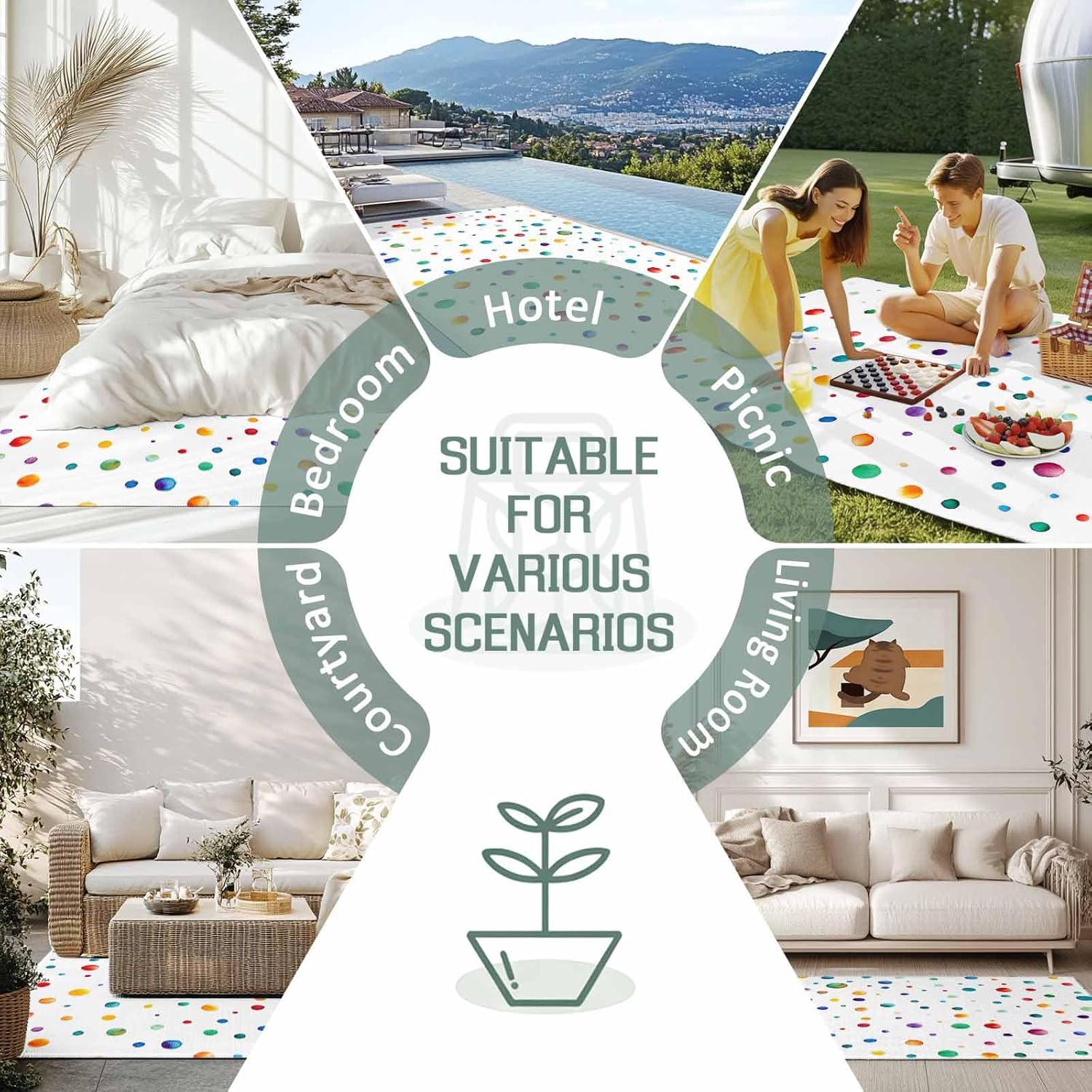 Outdoor Rug 4x6 ft Polka Dot Outdoor Large Area Rug Non Slip Rubber Colorful Dots Front Door Mat RV Rug Camping Carpet Patio Outdoor Rugs for Backyard Balcony Deck Porch Indoor Outside