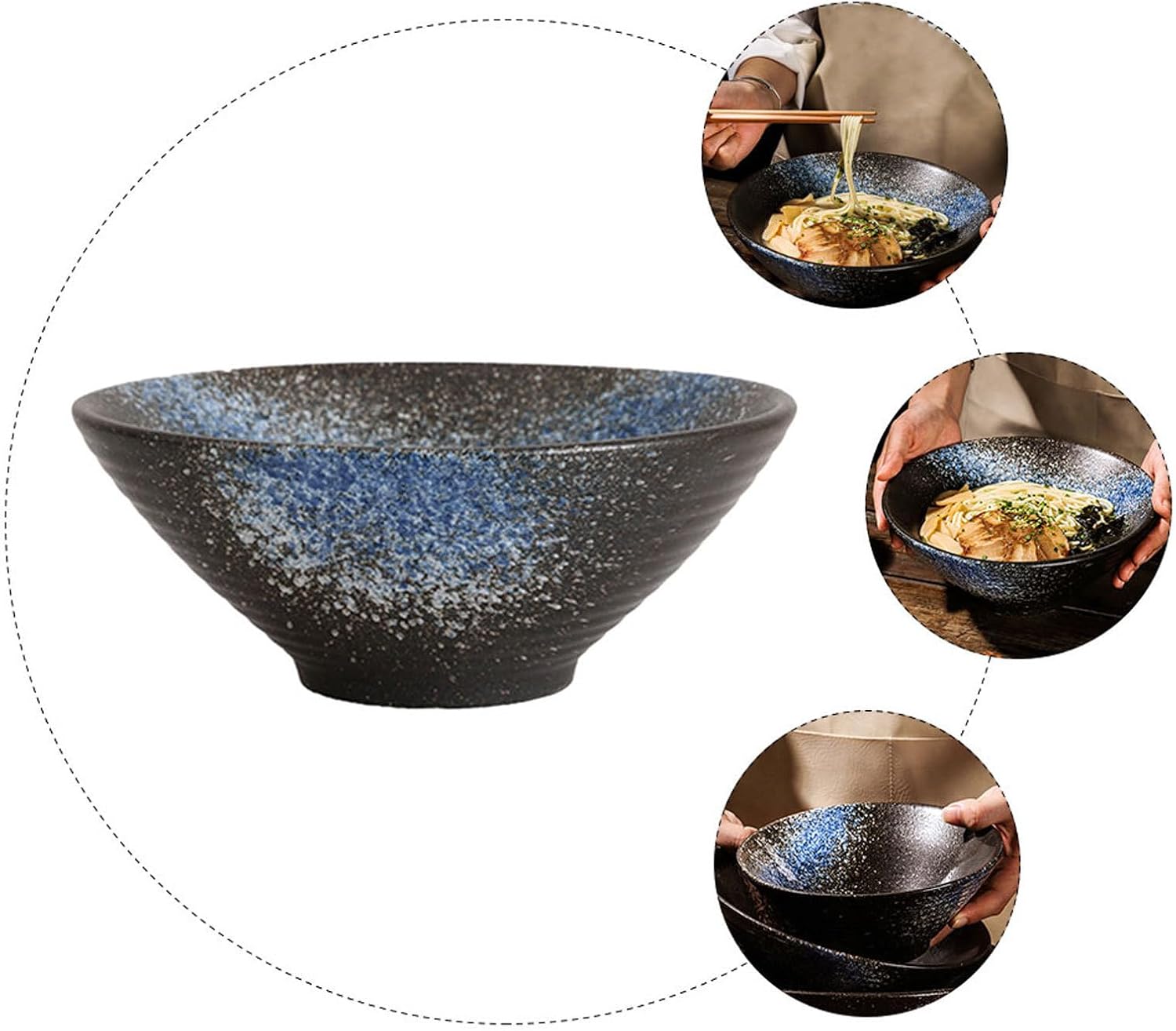 YARNOW Japanese Style Ceramic Ramen Noodles Bowl for Hot or Cold Meals, Blue Tableware Bowl Long Serving Time and Convenient Practical Design for Kitchen and Dining