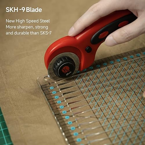 Miniatura 5 de Cortador giratorio de 1.772 in para tela con hoja SKH-9, gatillo de apriete para acolchar, coser, artes y manualidades