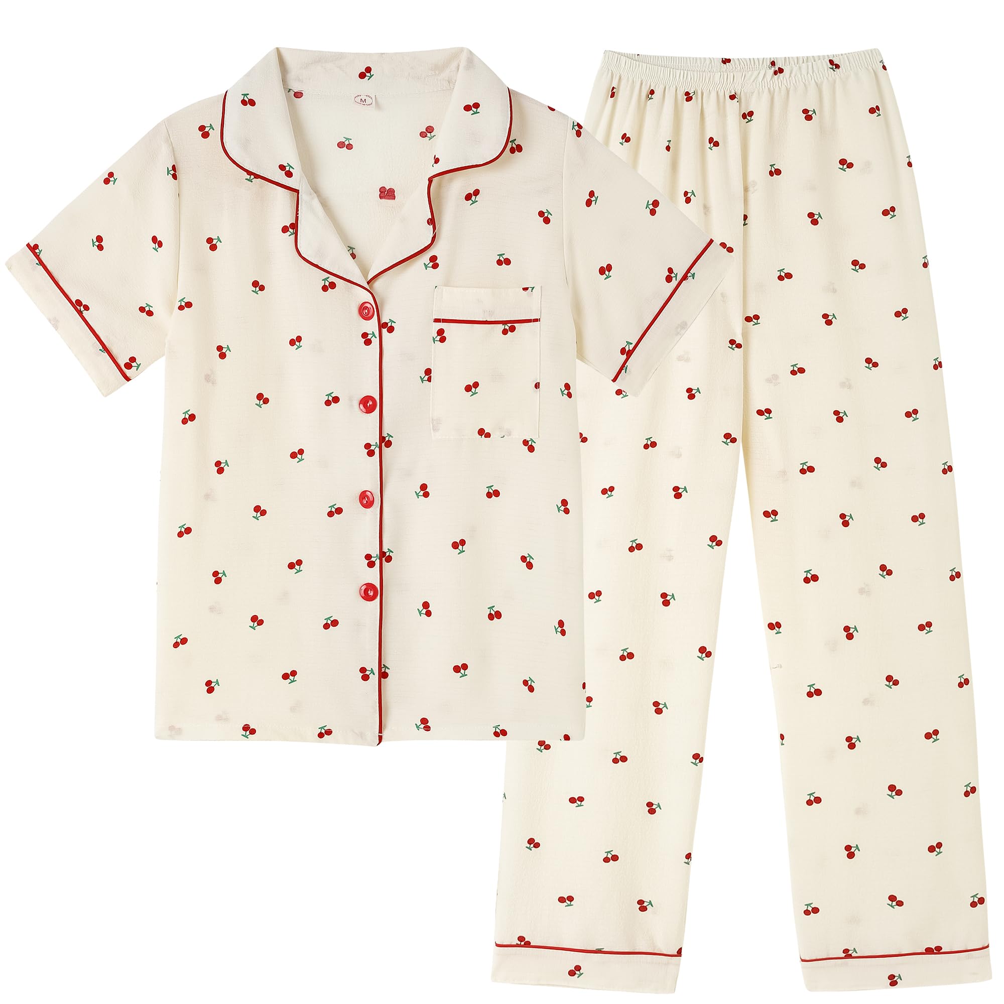 Vopmocld Big Girls Button Down Sleepwear Short Sleeve top & Pants 2PCS Crepe Pajama Sets Soft Lapel Shirt Loungewear