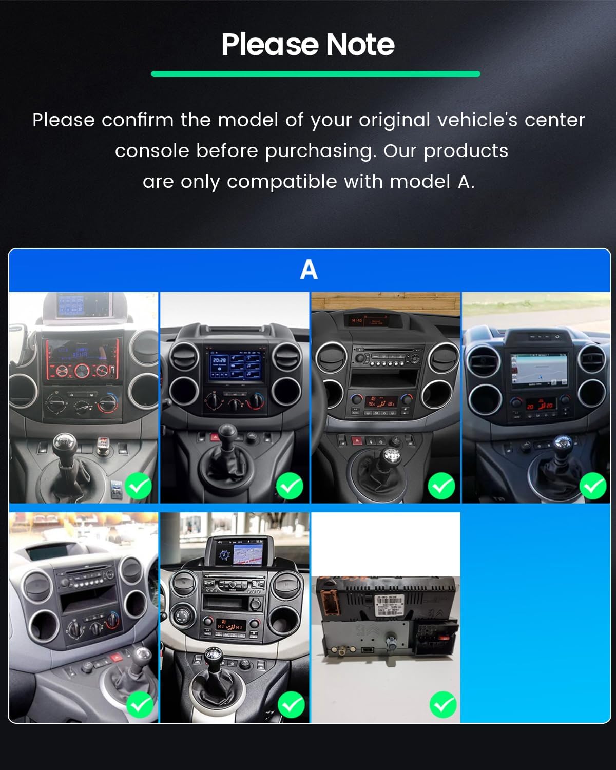 Image showing various compatible car dashboards for Citroen Berlingo and Peugeot Partner 2015-2018