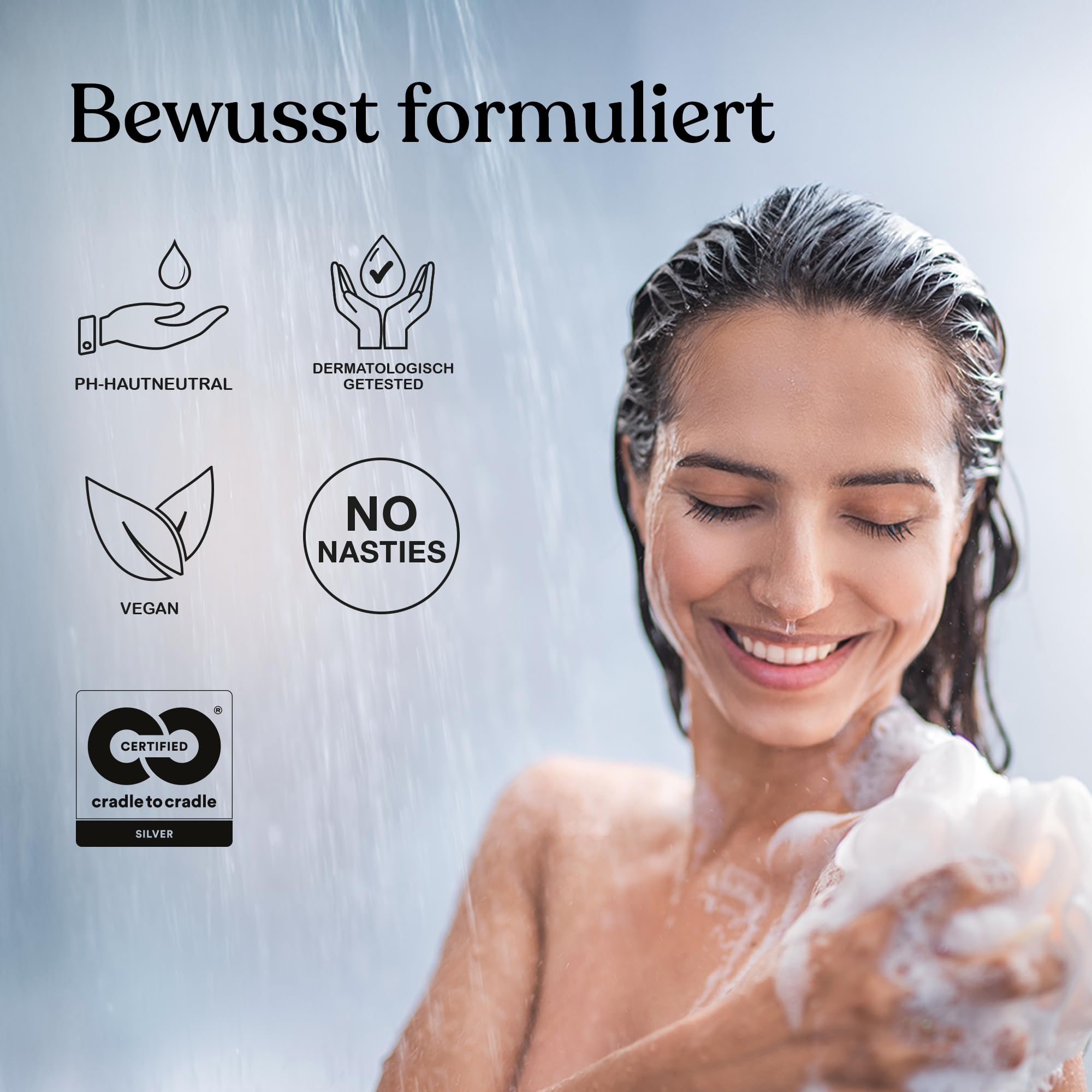 ADA Cosmetics Duschgel – 6 x 300 ml, Nachfüllpack für SMART CARE Wandhalterung, vegan mit hochwertigen Meeresmineralien und Algenextrakt - Hydro Touch - Made in Germany