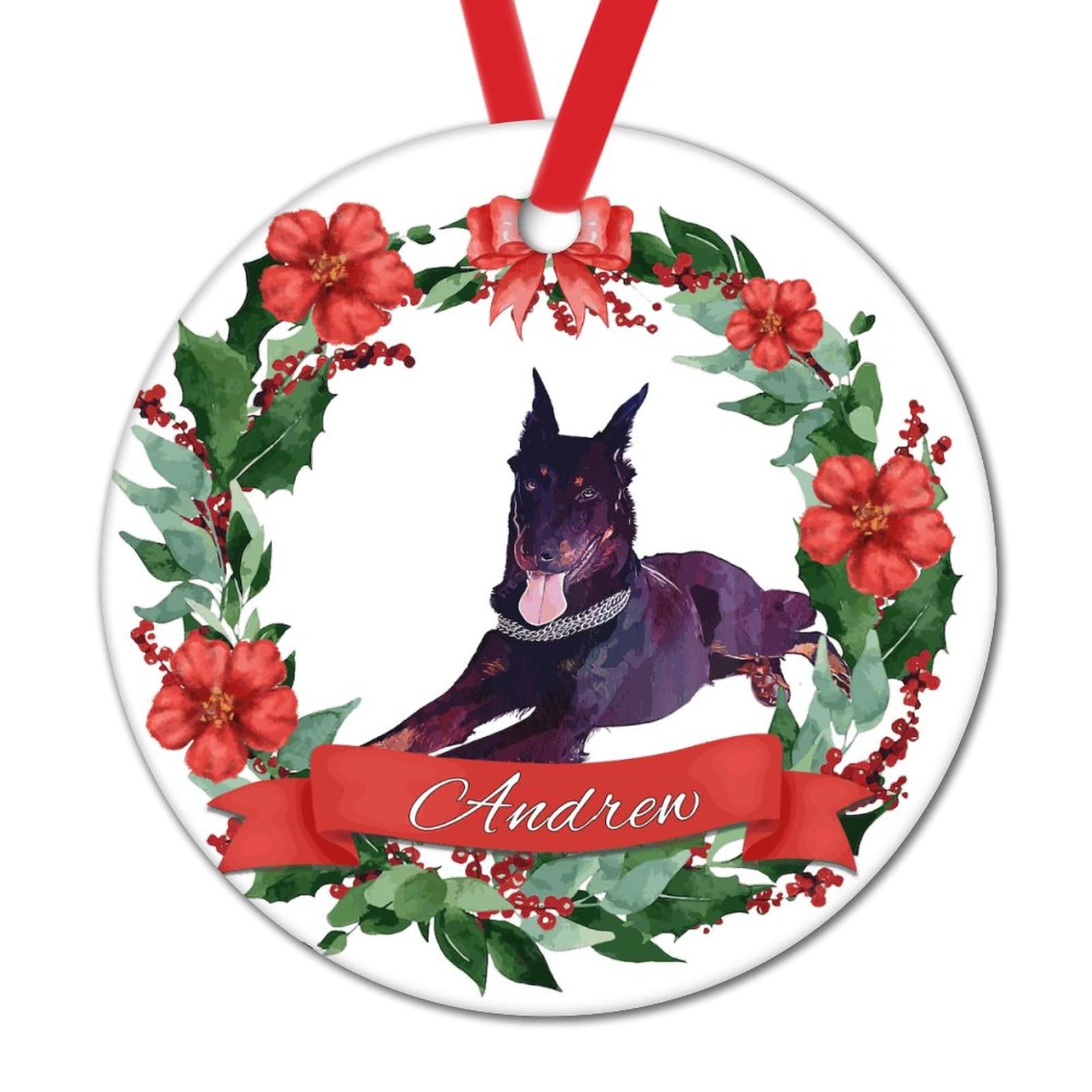 Adorno de Navidad para perro, corona de Navidad, decoración de árbol de Navidad, cachorro personalizado de Navidad, adorno de Navidad para perro Golden Retriever, adorno redondo de cerámica,
