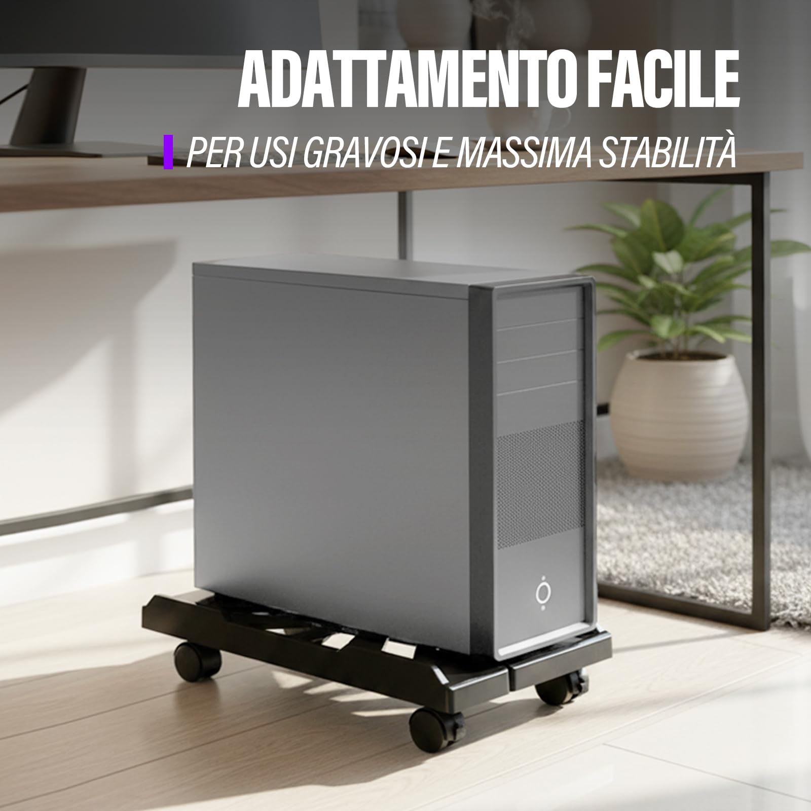 Supporto regolabile per computer, supporto per PC mobile da pavimento con ruote girevoli bloccabili, si adatta alla maggior parte dei PC, supporto per CPU sotto la scrivania per ufficio