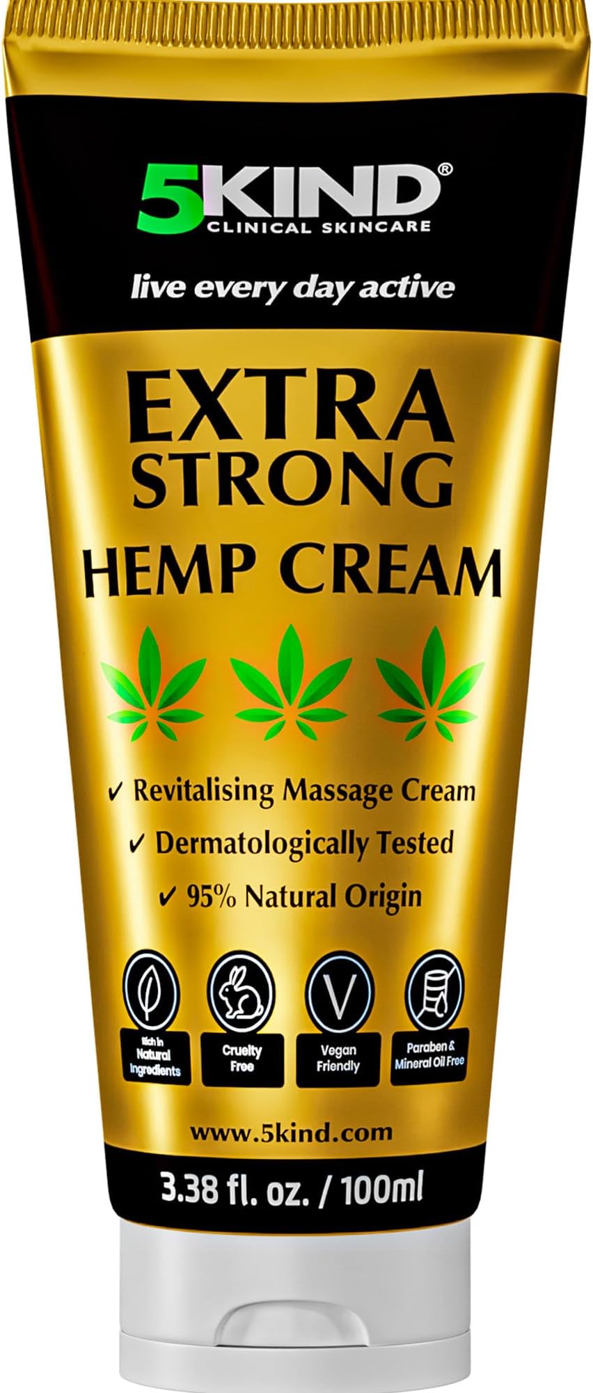 5kind Extra Strong Hemp Cream 3.4 fl oz - Maximum Strength - Natural Topical Cream - Muscle Rub for Lower Back, Joints, Neck, Knees, Shoulders