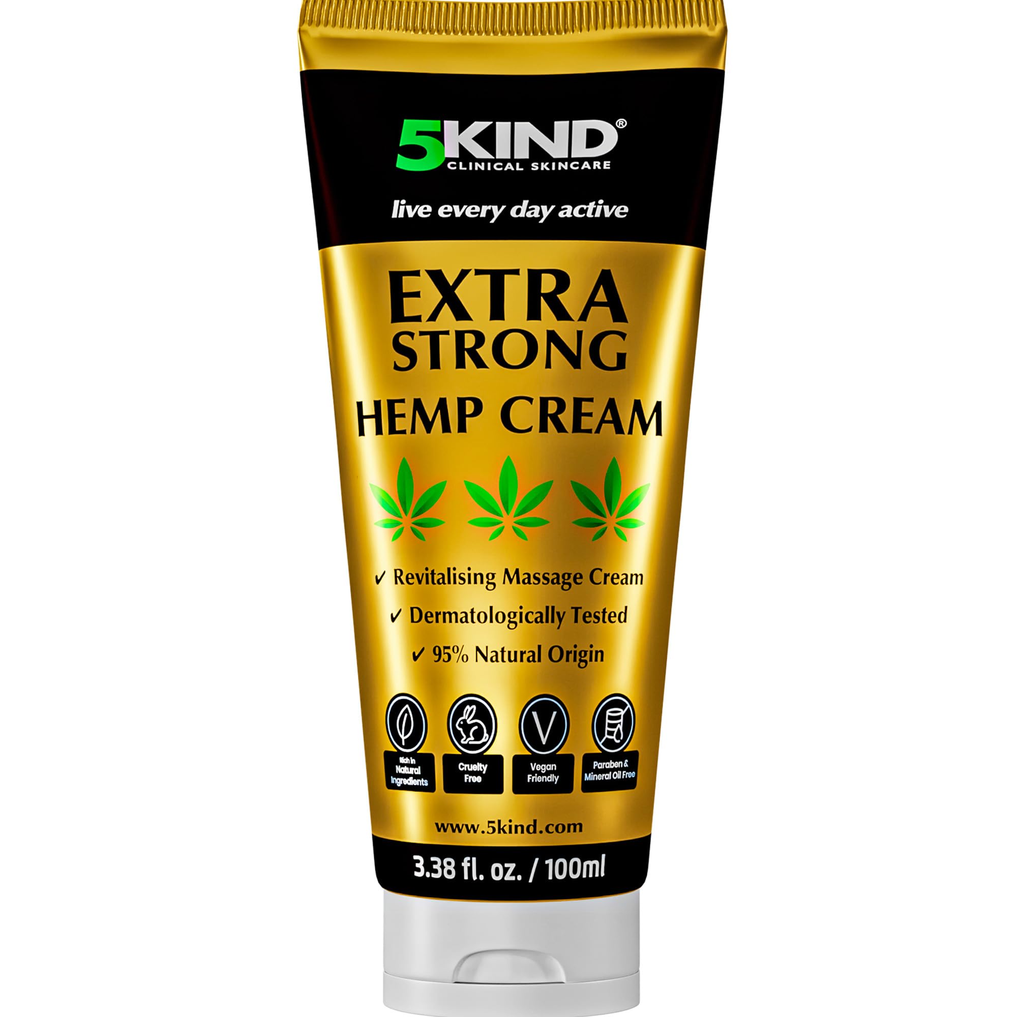 5kind Extra Strong Hemp Cream 3.4 fl oz - Maximum Strength - Natural Soothing Topical Cream - Muscle Rub for Lower Back, Joints, Neck, Knees, Shoulders