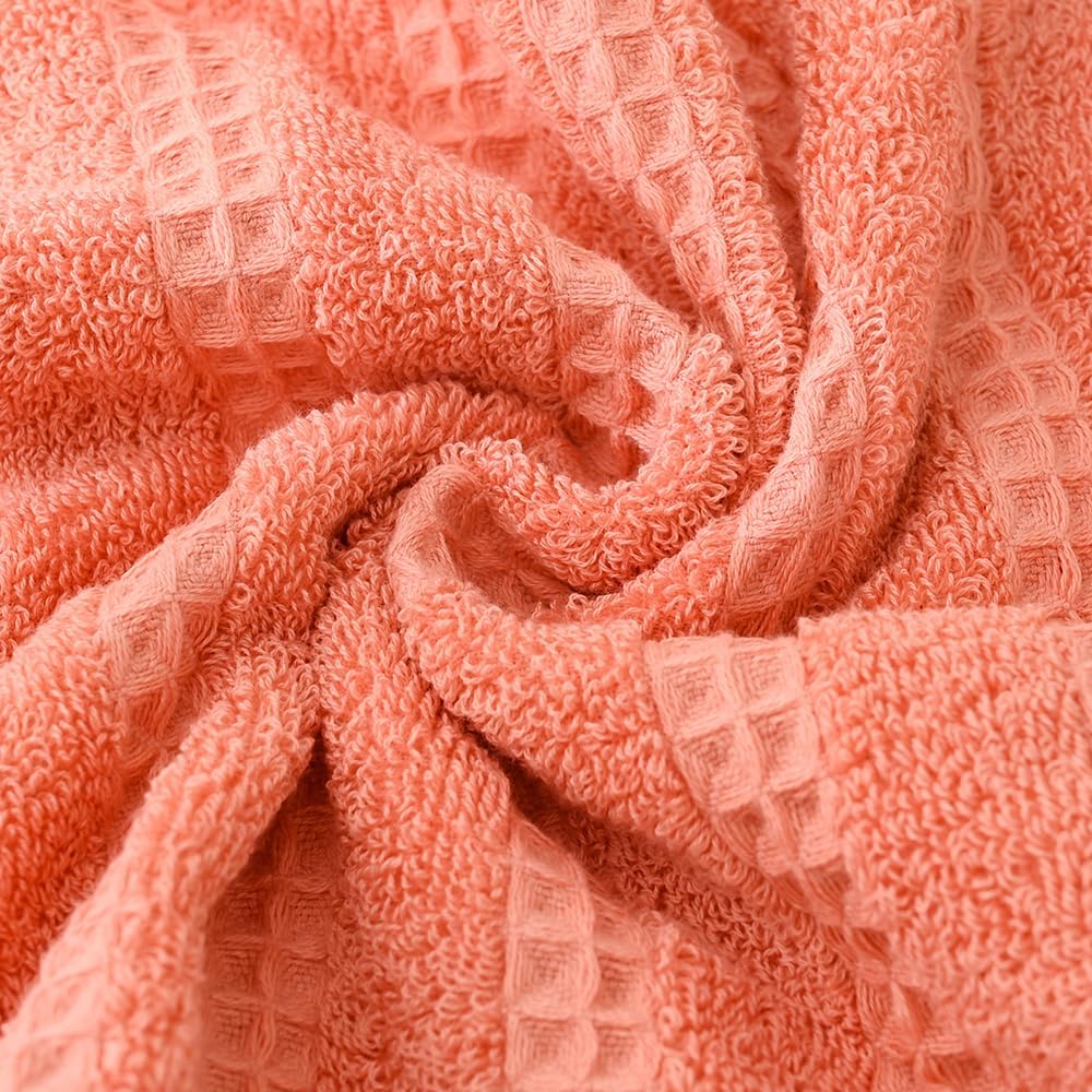 YiLUOMO Pink Waffle Striped Weave Hand Towel Set of 2 Premium 100% Cotton Super Soft Highly Absorbent Decorative Bathroom Hand Towels 13 x 29 Inch - Image 8