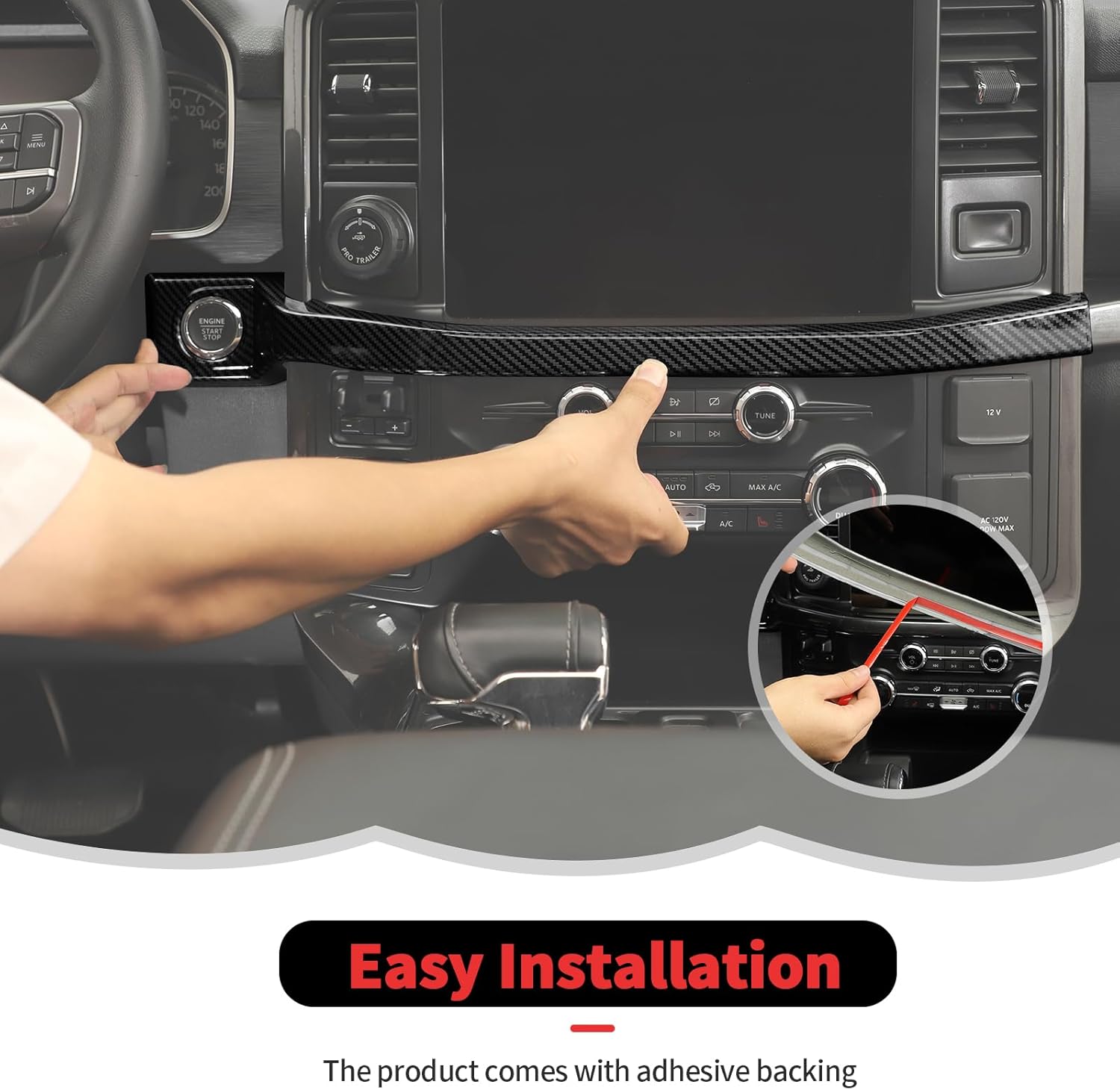 RT-TCZ Center Console Dashboard Strip Cover Trim Decoration Interior Accessories for Ford F150 2021-2025 (Black Carbon Fiber)