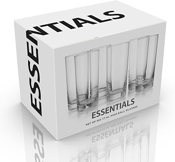 Highball Drinking Glasses, Set of 6, 17 oz, with Air Bubble in Base, Clear