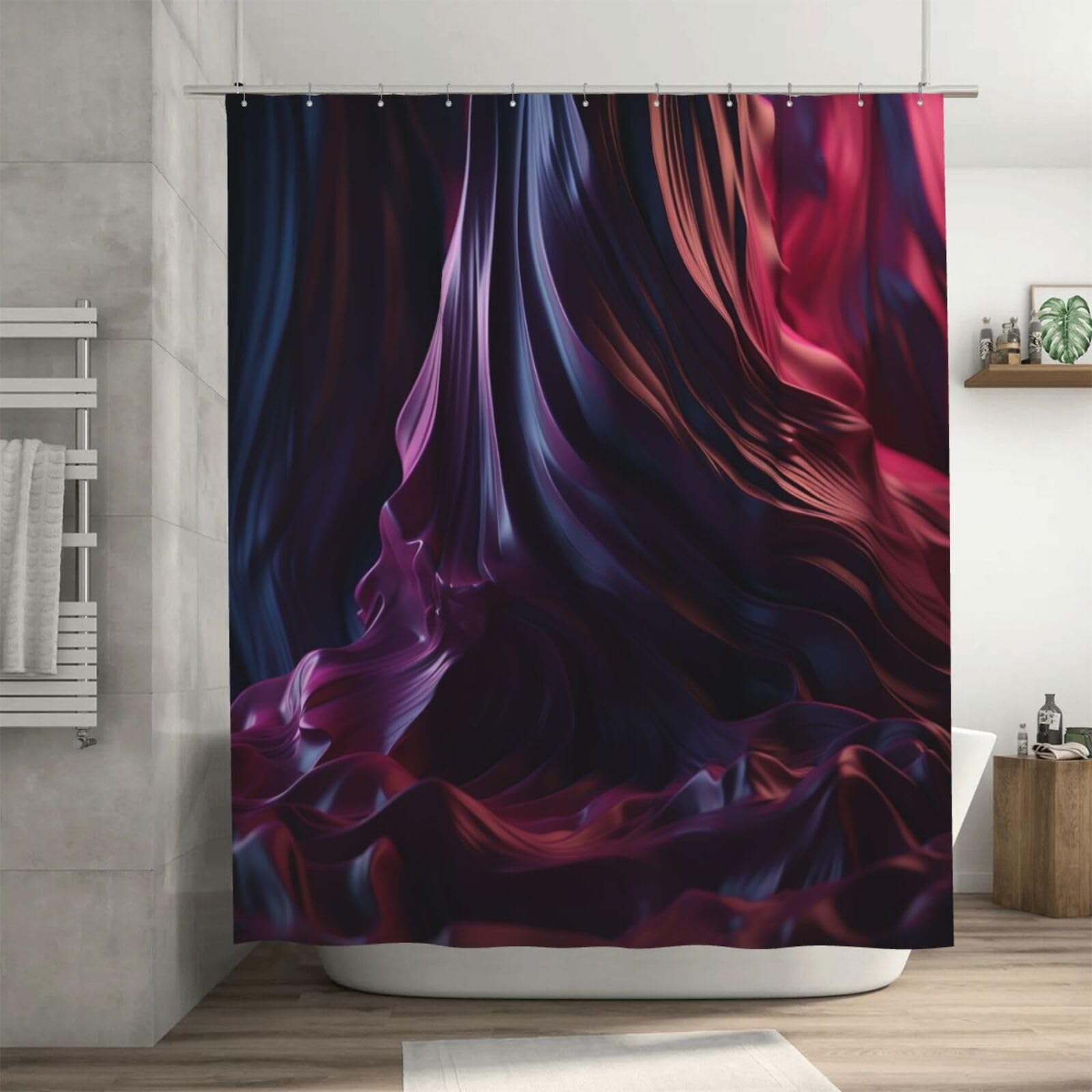 Rideau de douche imperméable à texture ondulée 183x183 cm avec 12 crochets pour salle de bain