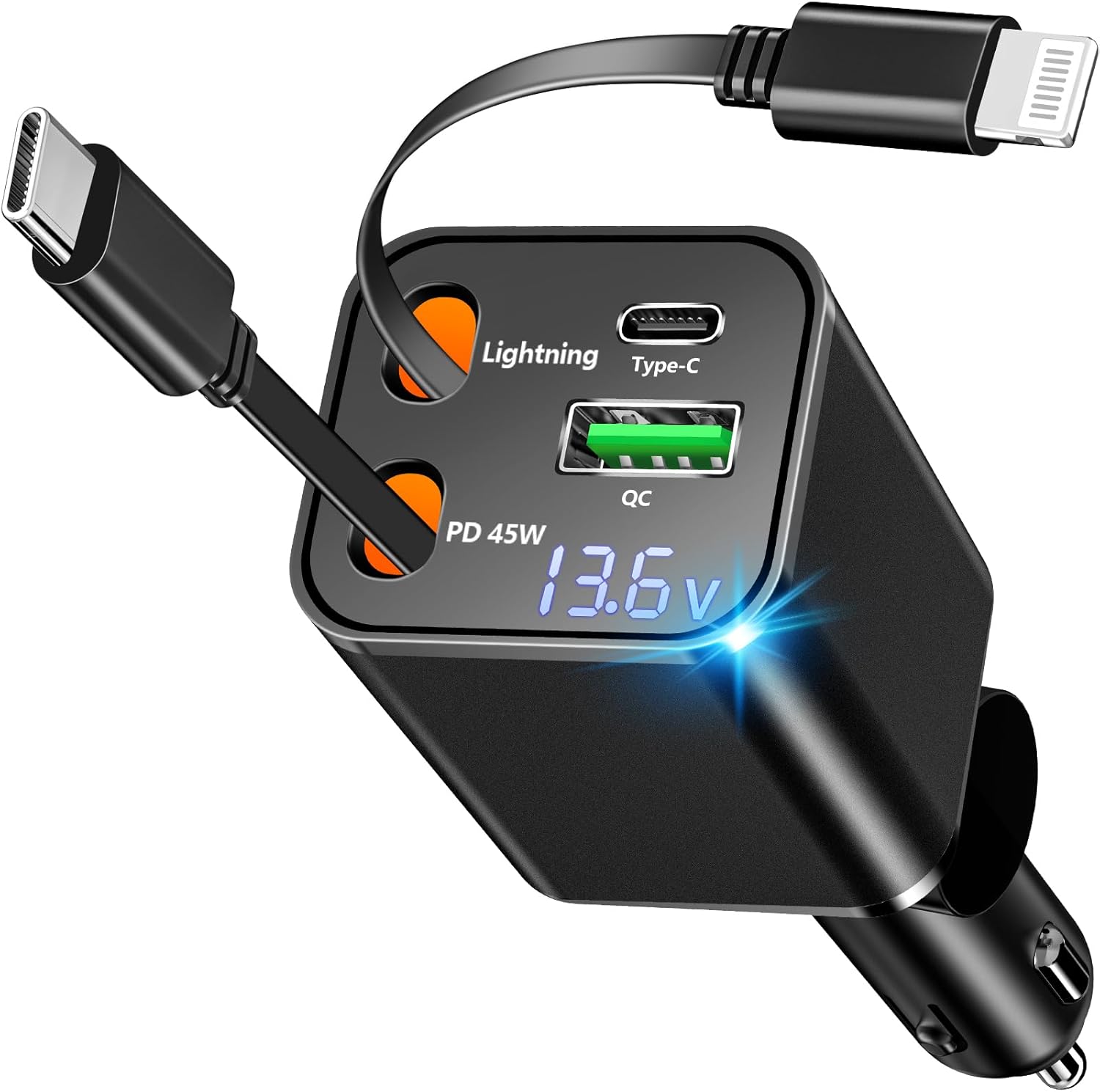 [Apple MFi Certified] Retractable Car Charger, Linocell 120W USB C Car Charger 4 in 1 PD/QC Type C Fast Charging Cigarette Lighter Adapter for iPhone 17/17 Pro Max/16/15/14/13/12/Galaxy S26/S25/Pixel