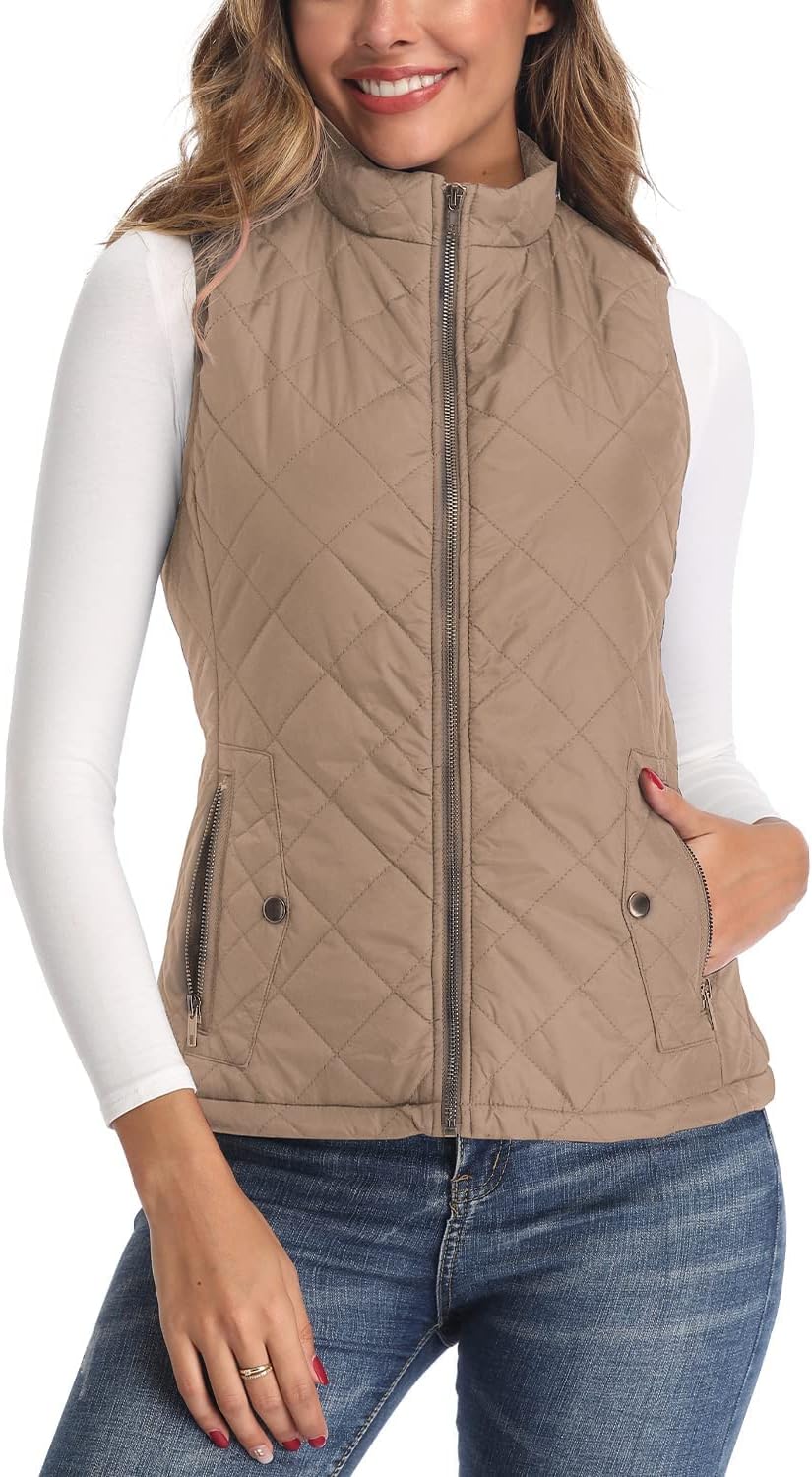 LONGKING Women's Vest, Stand Collar Lightweight Zip Quilted Vest for Women - Image 2