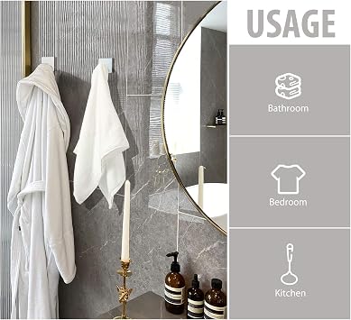 VIS'V Adhesive Towel Hooks, Shower Wall Stick on Hooks, Silver, 4 Pcs