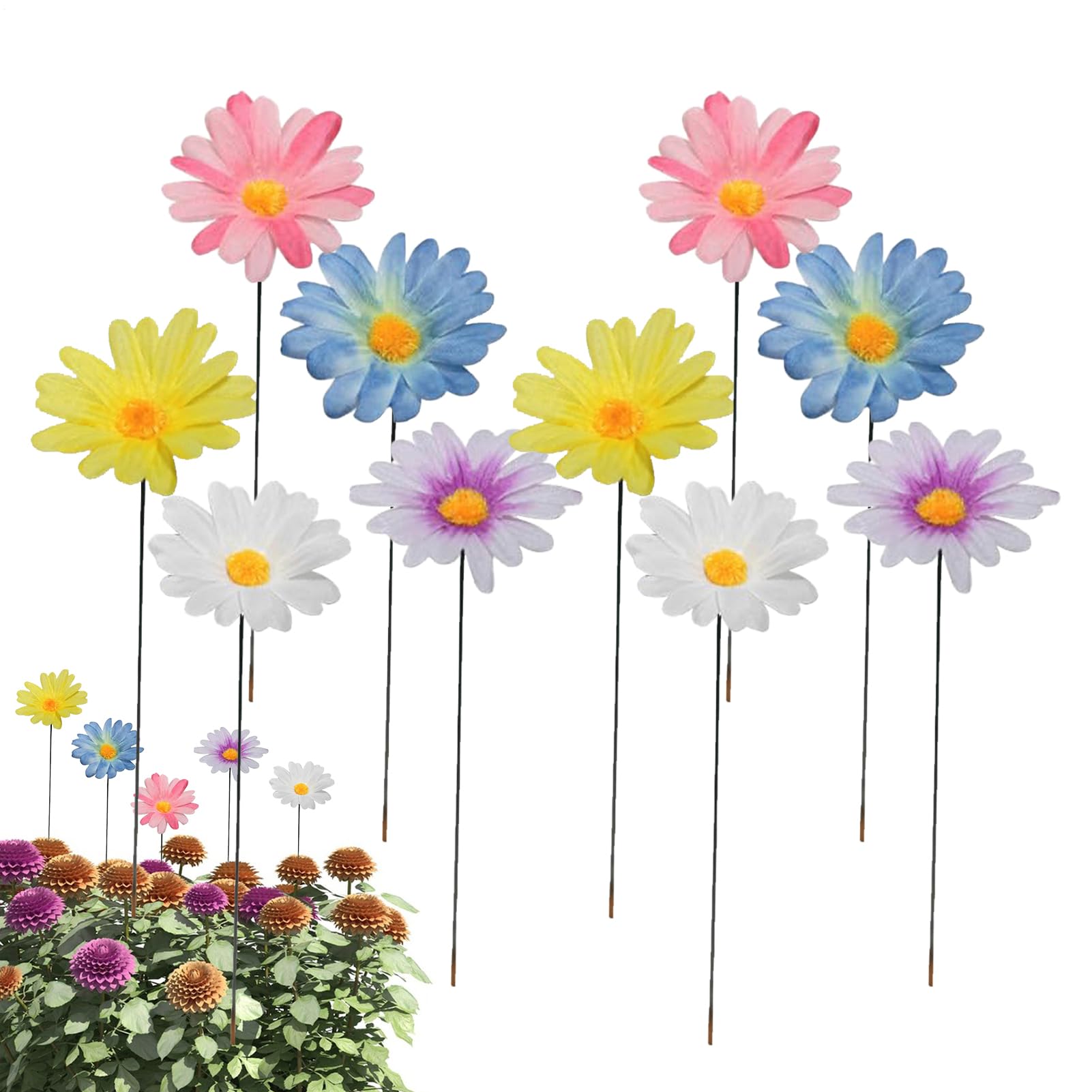 Metal Daisy Garden Stakes, Pack of 5/10/20 Colourful Flower Stakes, Decorative Garden Stakes, Garden Flower Stakes for Patio, Lawn Decoration