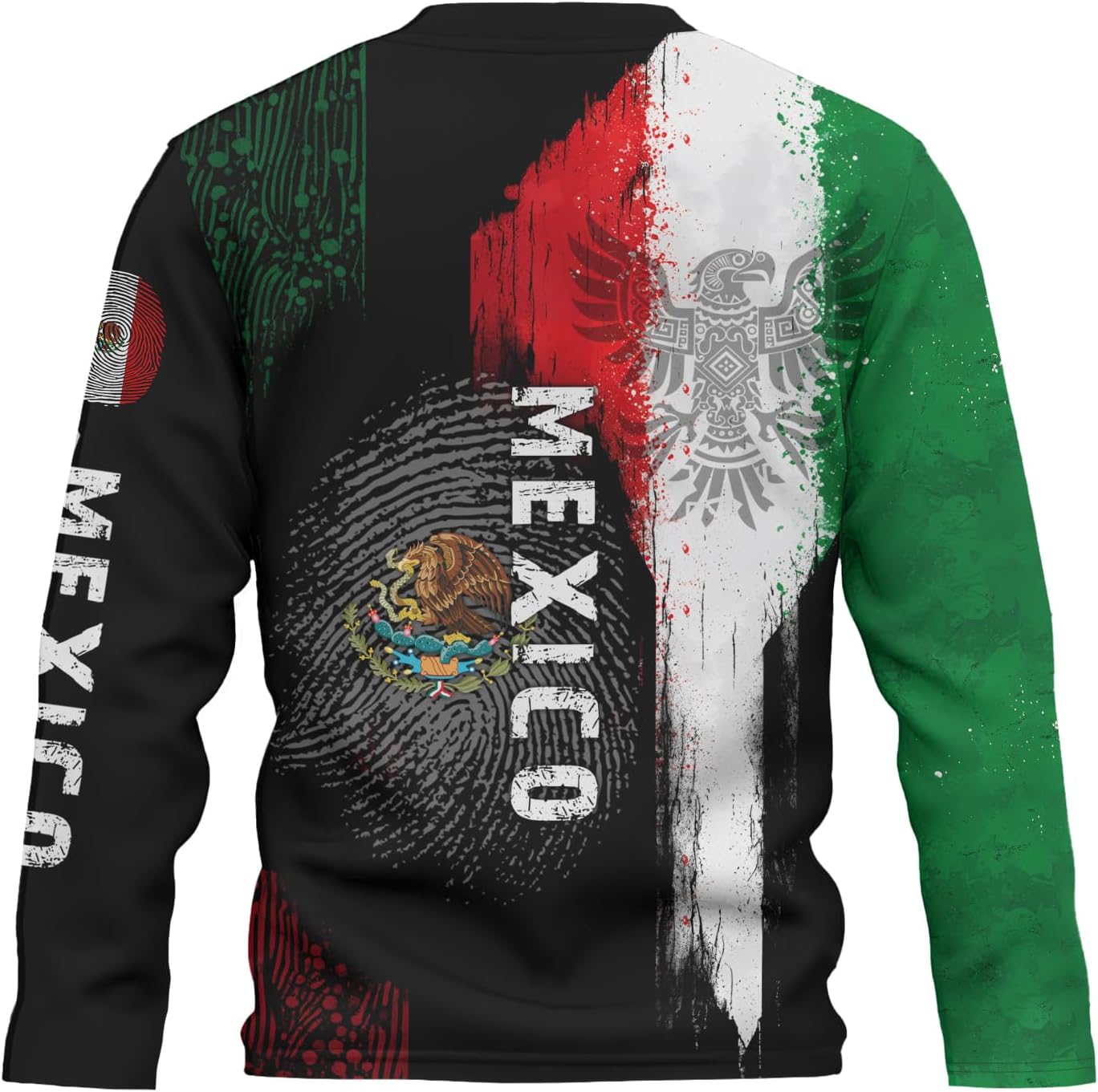 Mexico Eagle Long Sleeve T-Shirt Mexican Flag Tee 3D Printed Mexico Jersey Round Neck Long Sleeve Top Unisex - Image 2