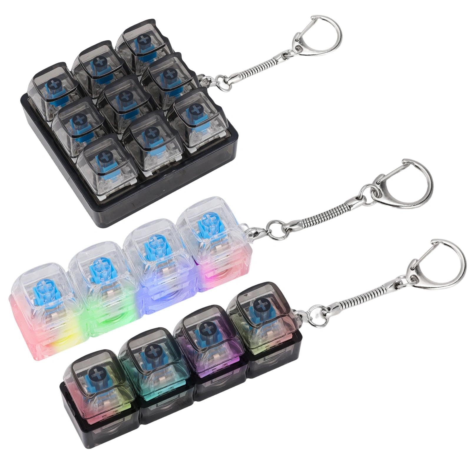 3Pcs Light Up Keyboard Fidget, 4 Buttons Fidget Keyboard with Keychain, Funny Stress Relief Gifts for Adults Home Office
