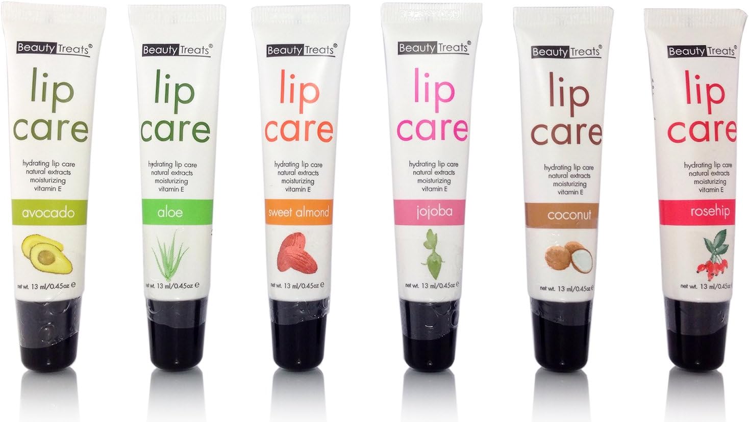 Beauty Treats Hydrating Lip Care with Natural Extracts and Moisturizing Vitamin E set of 6 Flavors