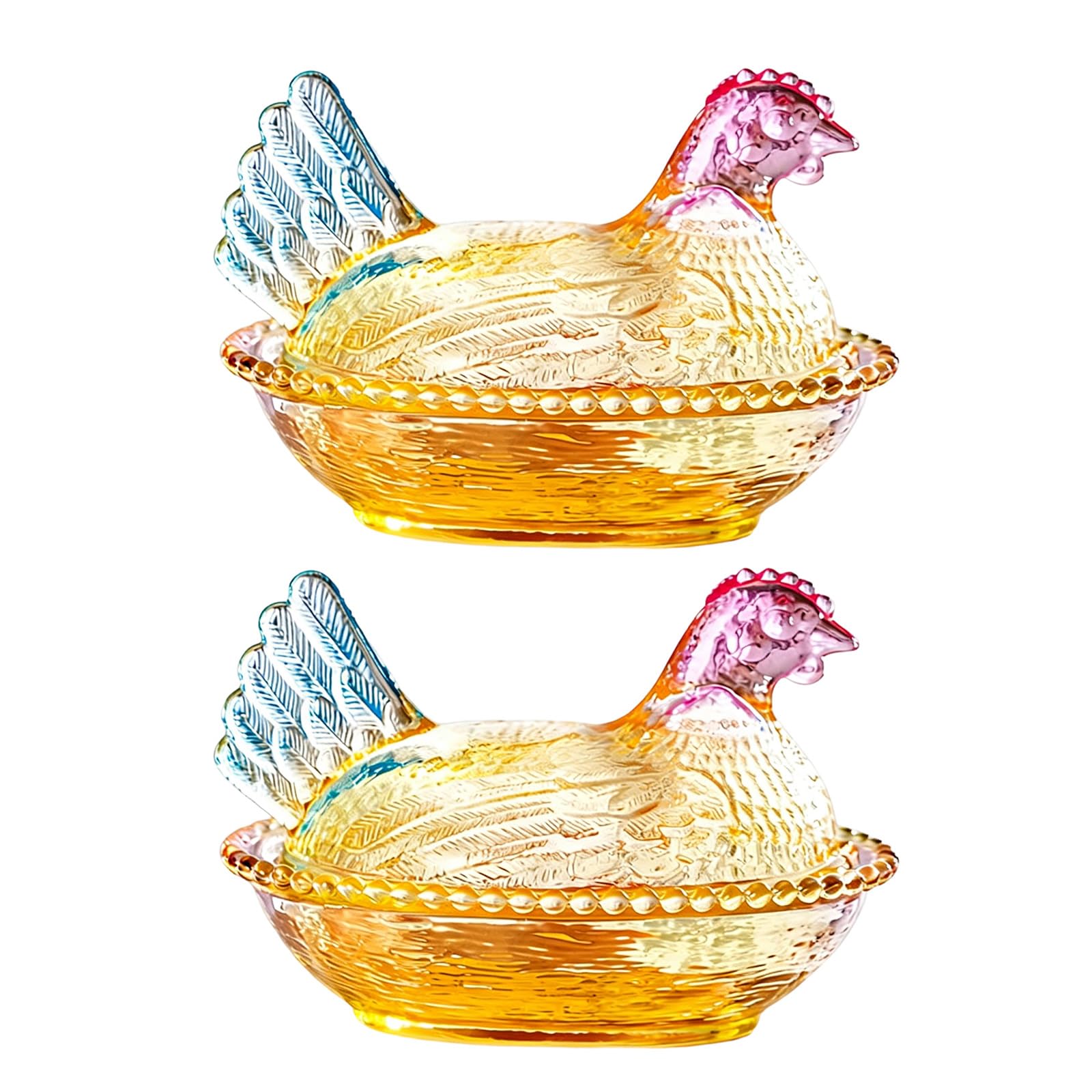 Piceioep 2Pcs Glass Candys Jar Hen on Nest Candy, Candy Cookie Jars Biscuits Food Storage Container Decorative Snacks Bowl Jars with Lid Decorative Home Decors Table Decorations