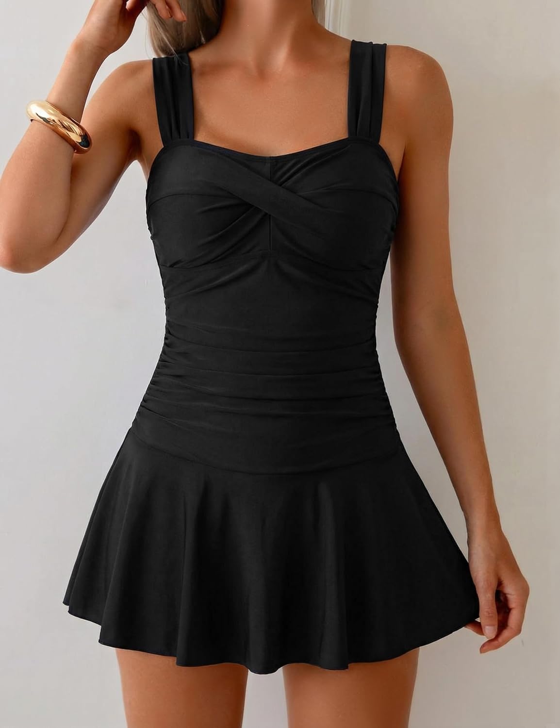 Hilor Women's One Piece Swimsuits Tummy Control Bathing Suits Swim Dress with Skirt Modest Slimming Twist Front Swimwear