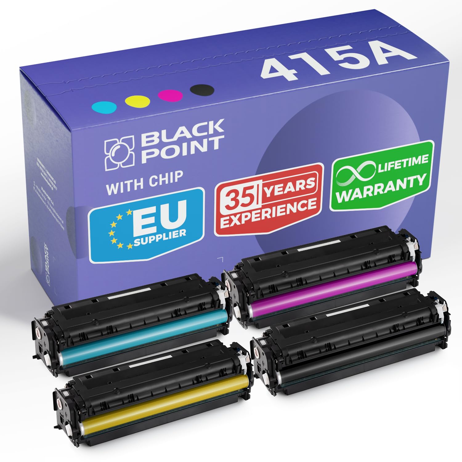 BLACK POINT Toner Kompatibel zu HP 415A mit Chip W2030A W2031A W2032A W2033A für HP Color LaserJet Pro M454dn, M454dw, MFP M479dw, MFP M479fdn, MFP M479fdw, MFP M479fnw