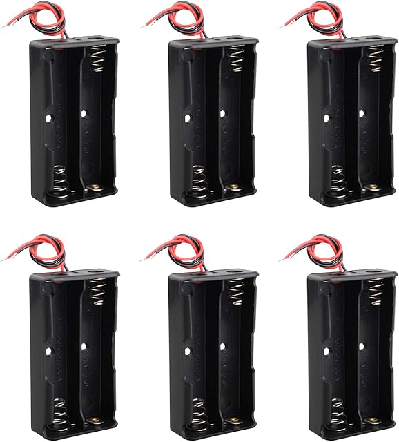 HALJIA 6Pcs 7.4V 18650 2 x 3.7V Battery Holder Case Plastic Battery Storage Box with Wire Leads