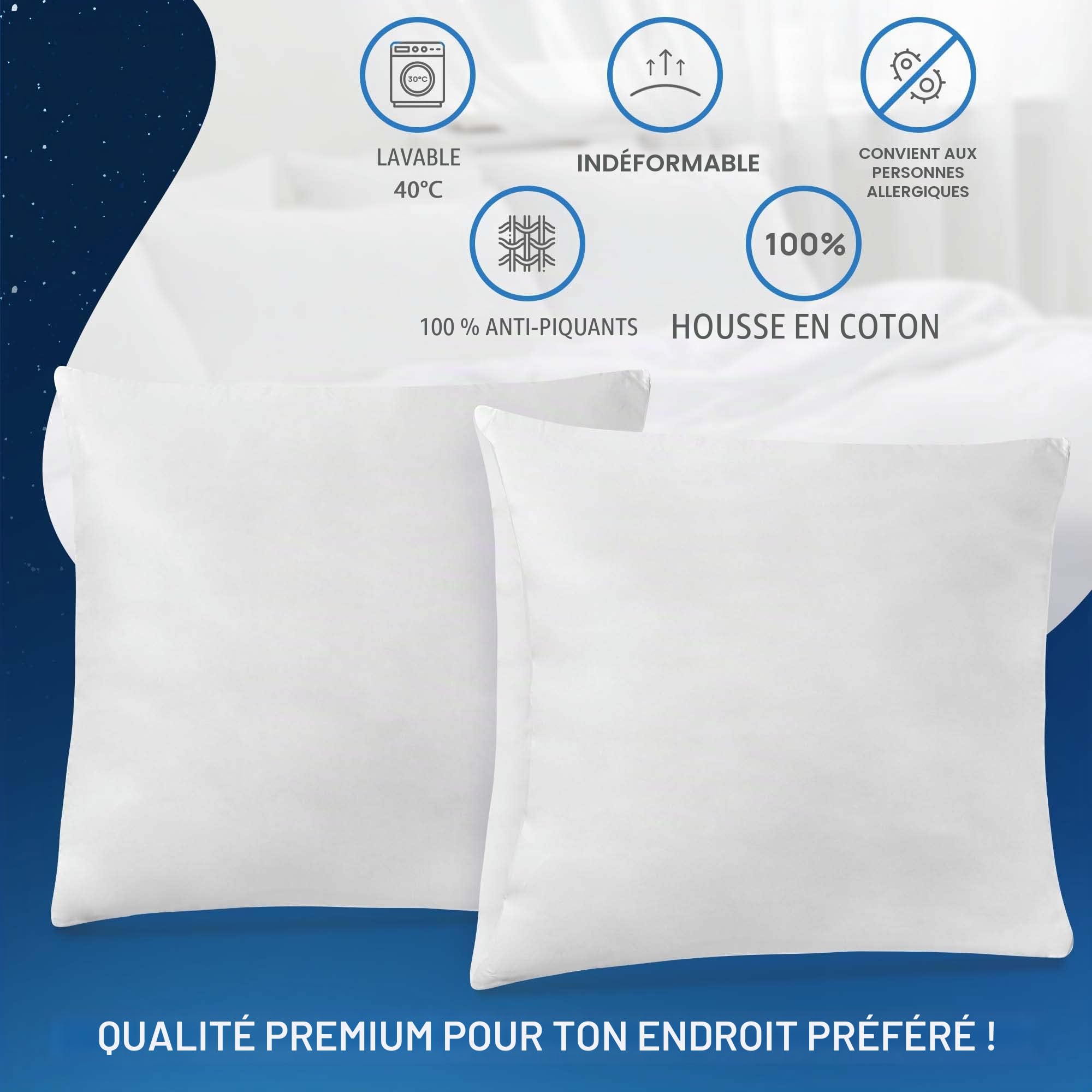 LILENO HOME Lot de 2 coussins en plumes, 40 x 40 cm, utilisables comme oreiller, coussin couchage et lit, conviennent aux personnes souffrant d'allergies enfants, à ressorts, avec rembourrage 300 g
