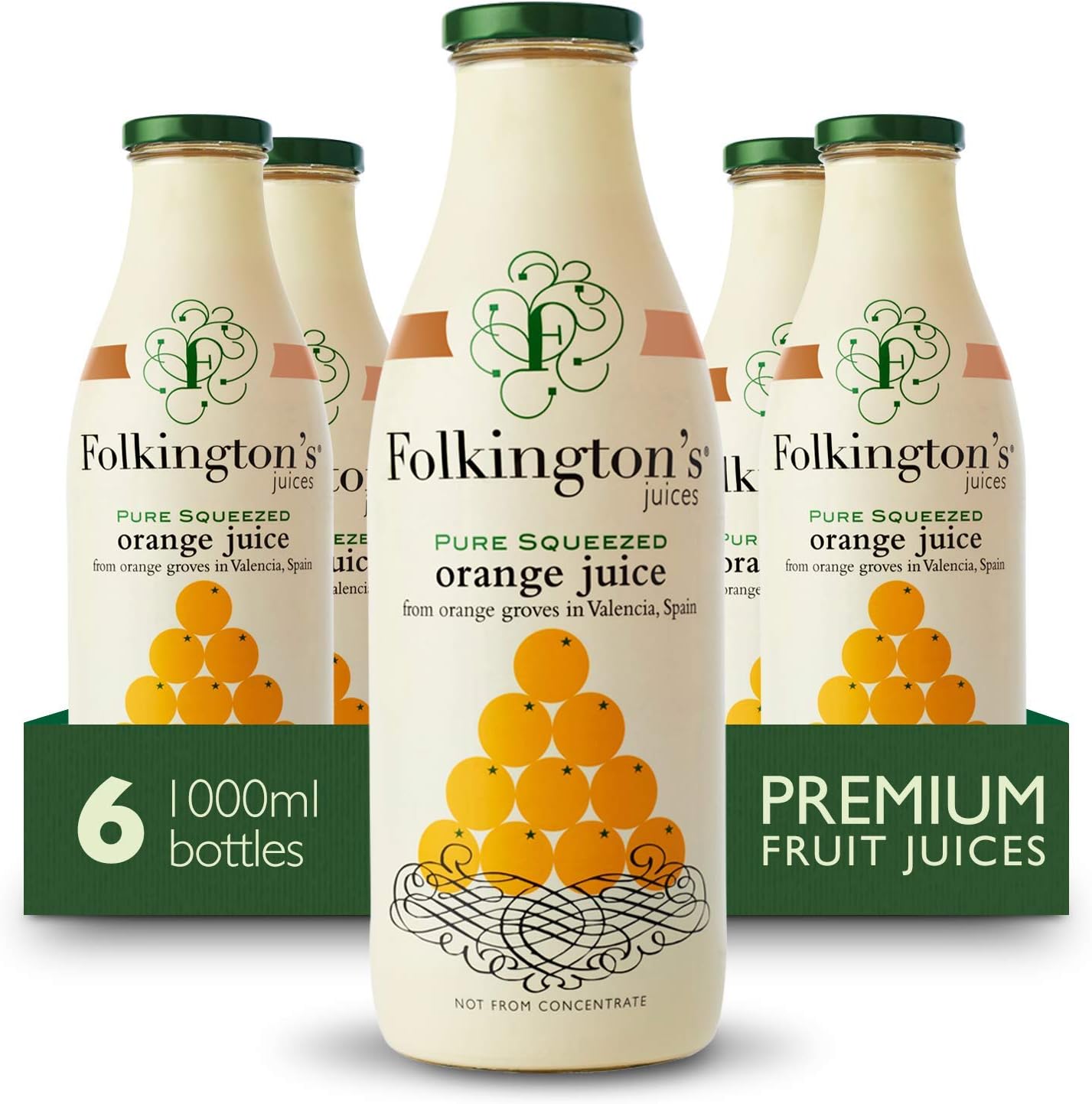 Folkington's Fruit Juice, Orange Juice, 6 Glass Bottles, Pure Squeezed