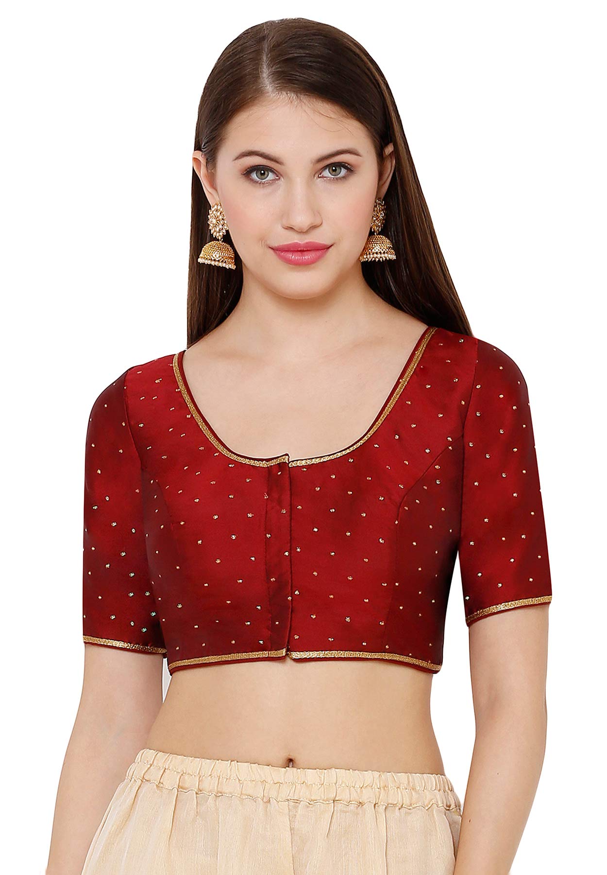 S SALWAR STUDIOWomen's Maroon Silk Blend Readymade Saree Blouse(SSB2786-MRON)