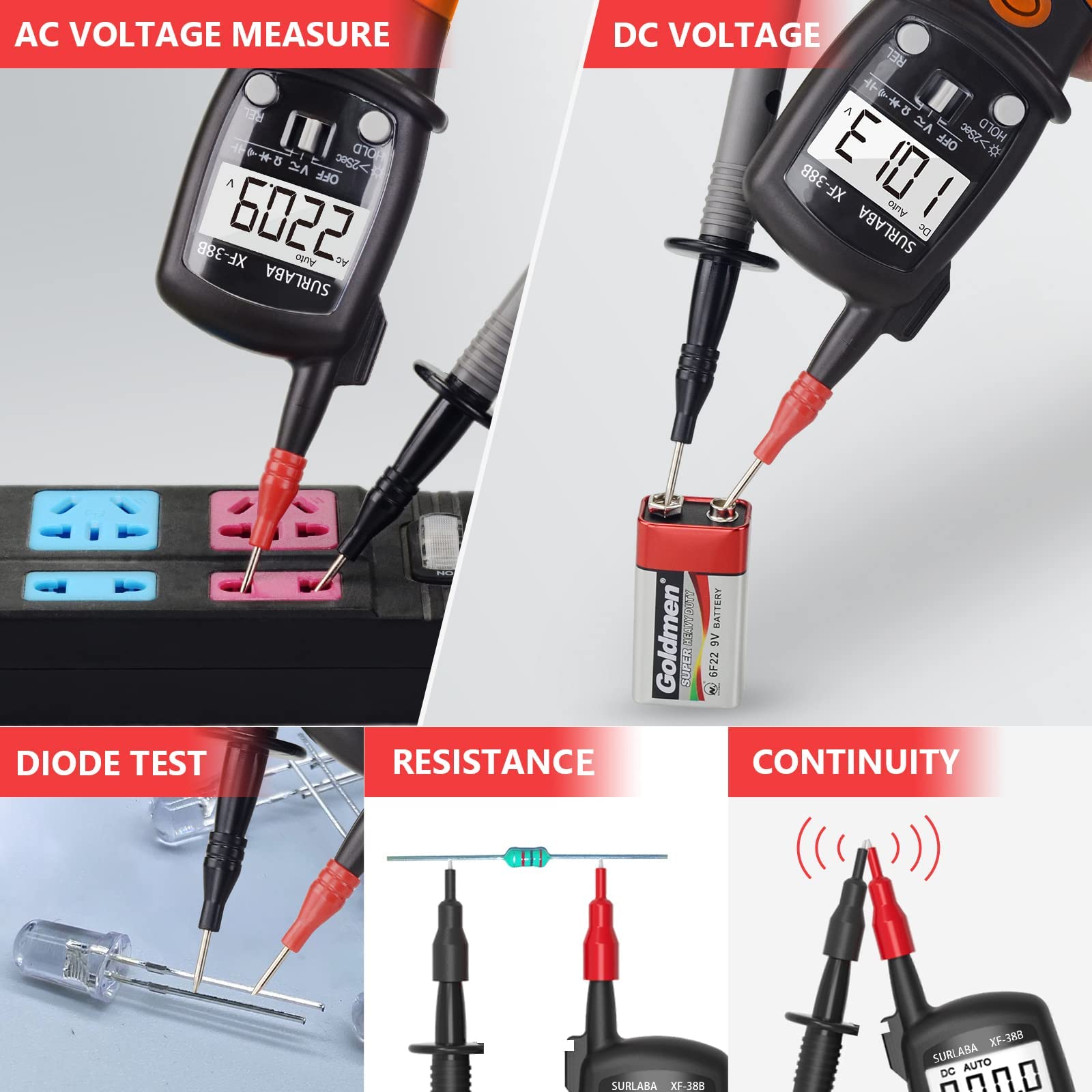 DIGITAL-MULTIMETER STIFTTYP 6000 zählt Voltmeter Auto Range Live Wire