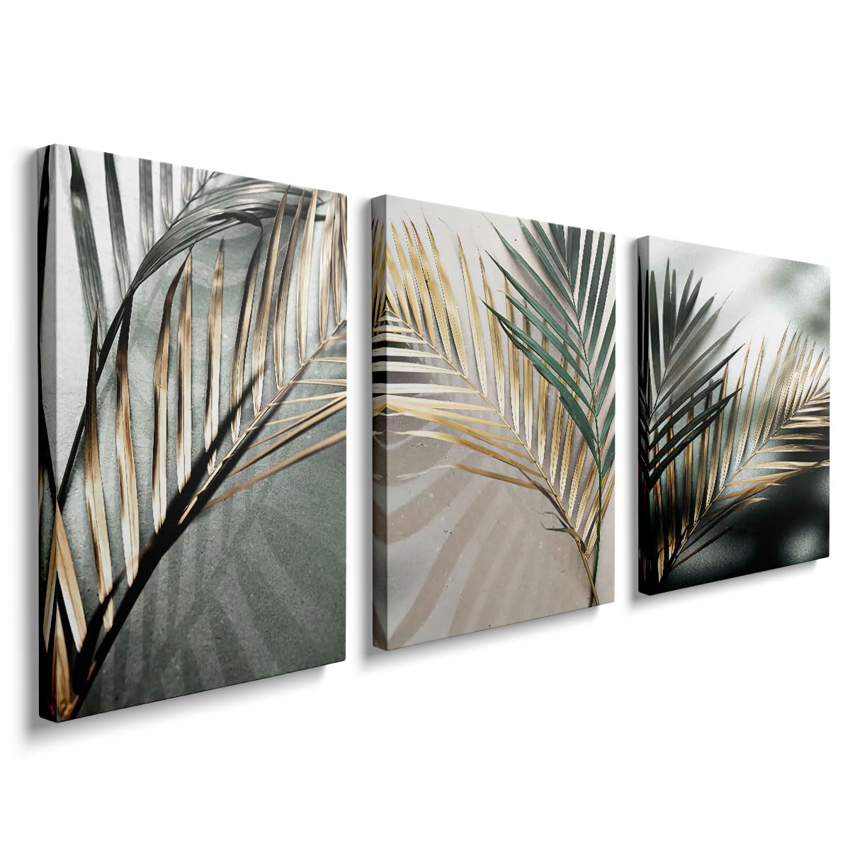 prinfantasy Wall Art 3 Panels Framed Canvas Wall Leaves Pictures Printing Painting Poster Wall Decor for Bedroom Living Room Bathroom Office 40x30cmx3Pcs