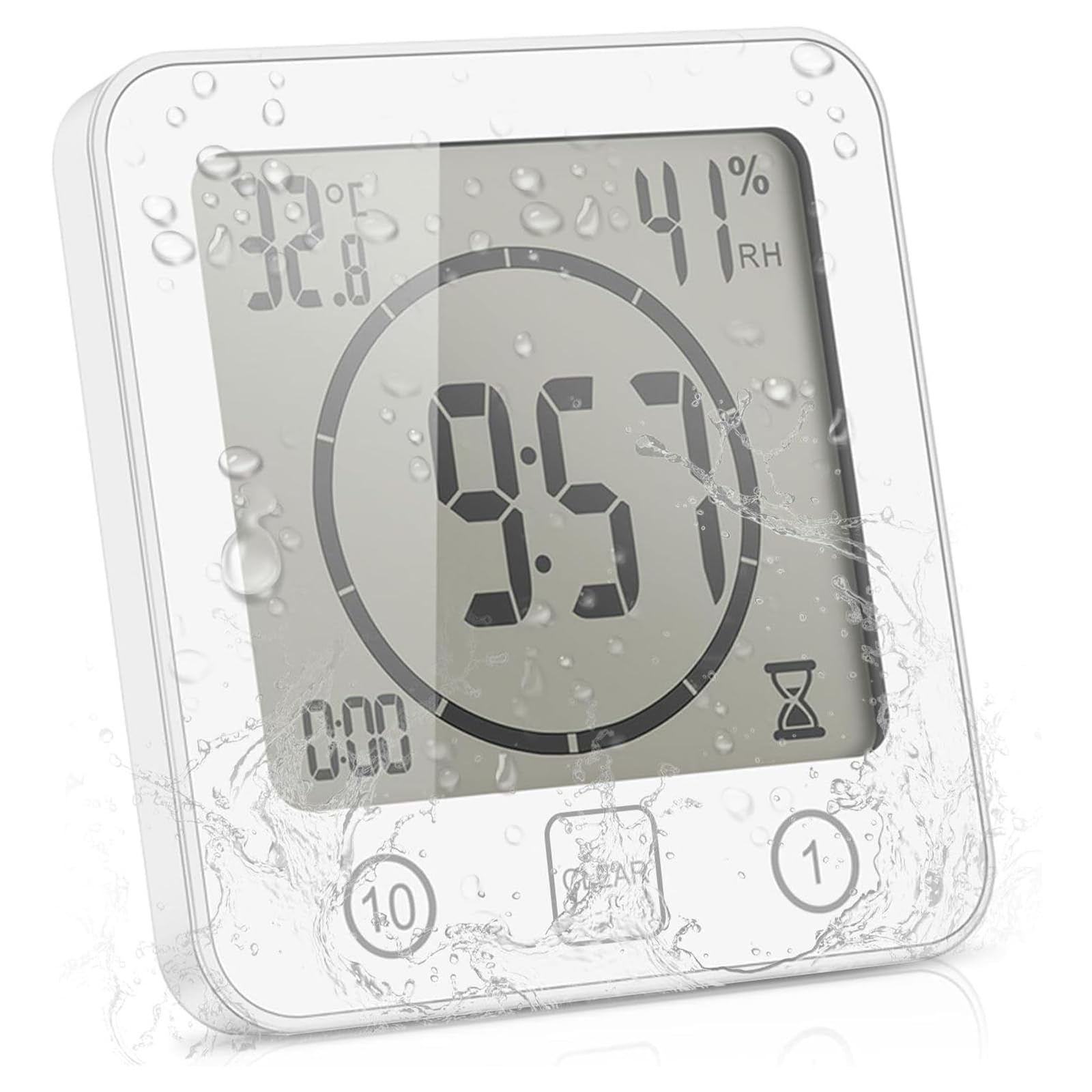 Reloj de Ducha Digital Con Termómetro, IP24 Resistente, Temporizador de Alarma Para Baño Con Higrómetro, Gran Pantalla LCD, Timer de Cocina