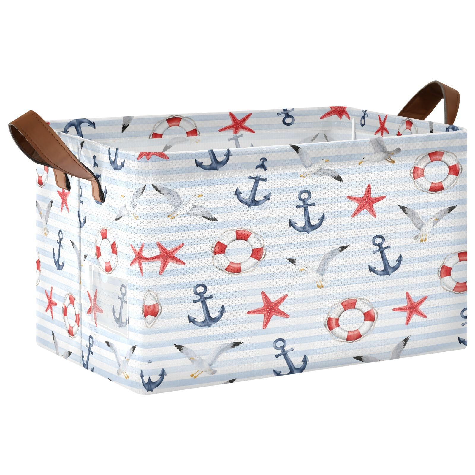 Ewusp Anchors Storage Basket with Handles Waterproof Collapsible Storage Bin Closet Organiser Dog Toy Basket for Bedroom Nursery Office Home Organizing