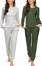Ekouaer 2 Pack Pajama Sets for Women,Long Sleeve Top With Jogger Pants Lounge Set Sleepwear with Pockets