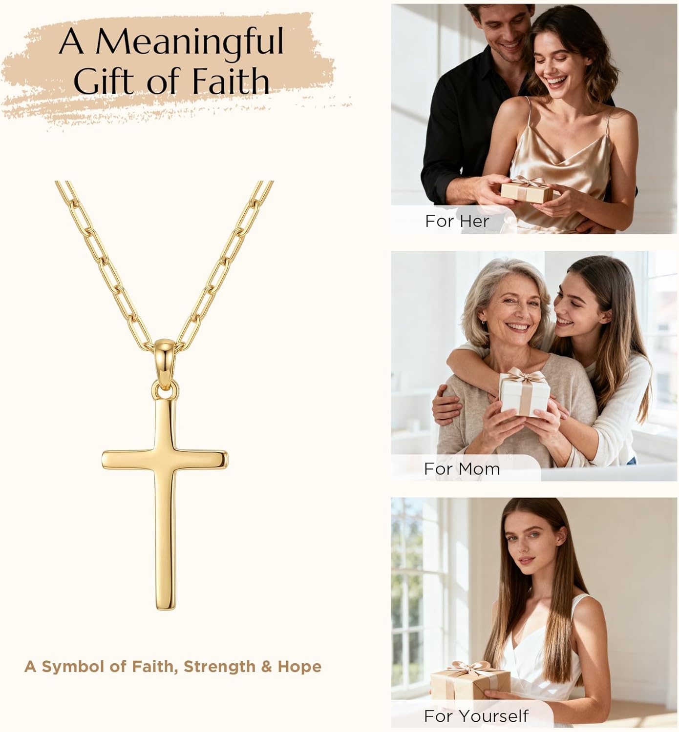 NORBU S925 Cross Necklace for Women, 18K Gold Plated Womens Cross Necklaces with Paperclip Chain, Sterling Silver Cross Pendant Dainty Christian Jewelry Catholic Religious Gift for Her