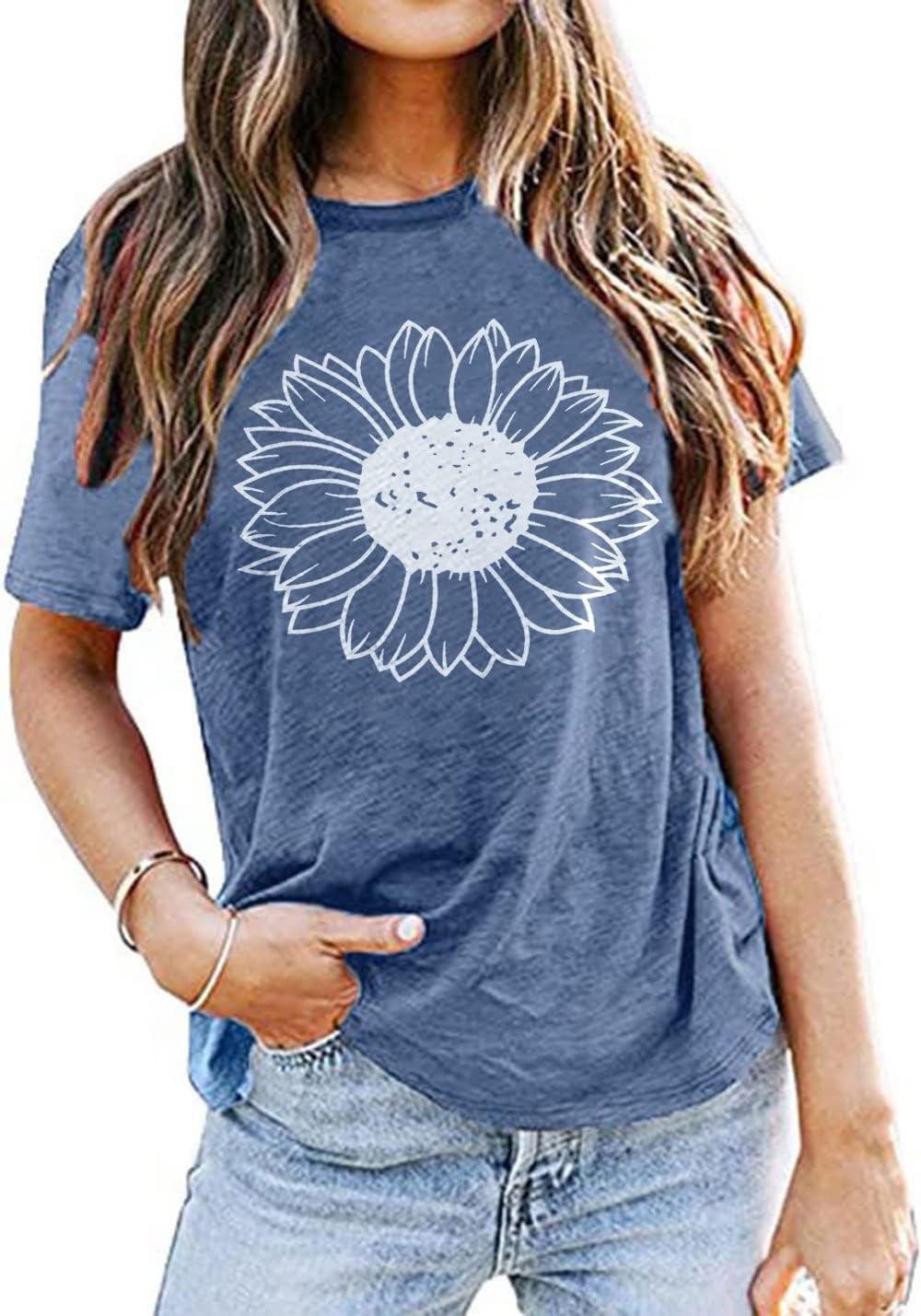 Women's Summer Tops Sunflower T Shirts for Women Cute Graphic Loose Tees Crew Neck Short Sleeve Casual Tops - Image 2