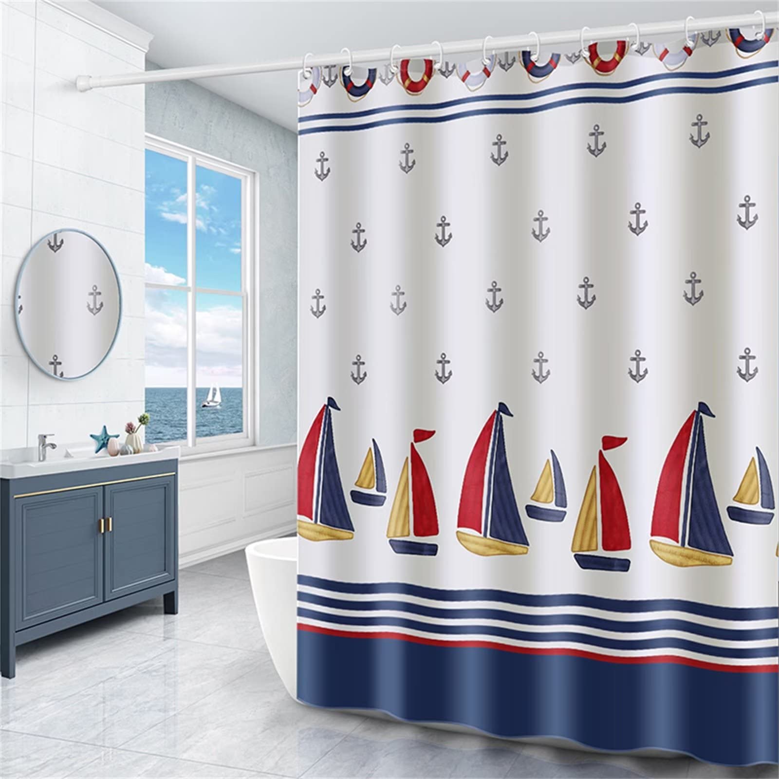 Barca a vela Tenda Doccia W180cm x L210cm Tenda per Doccia Antimuffa, Tenda da Esterno Impermeabile Tessuto, 3D Tenda con Ganci per Dormitorio Famiglia Appartamento Hotel Doccia ​Bagno Decor