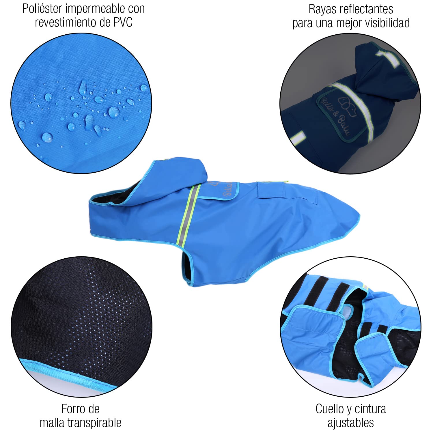 Bella & Balu Chubasquero de Perro - Impermeable para Mascotas con Capucha y reflectores para Proteger a su Perro en Paseos Largos del frío, la Lluvia o la Nieve en épocas frías (L | Gris)