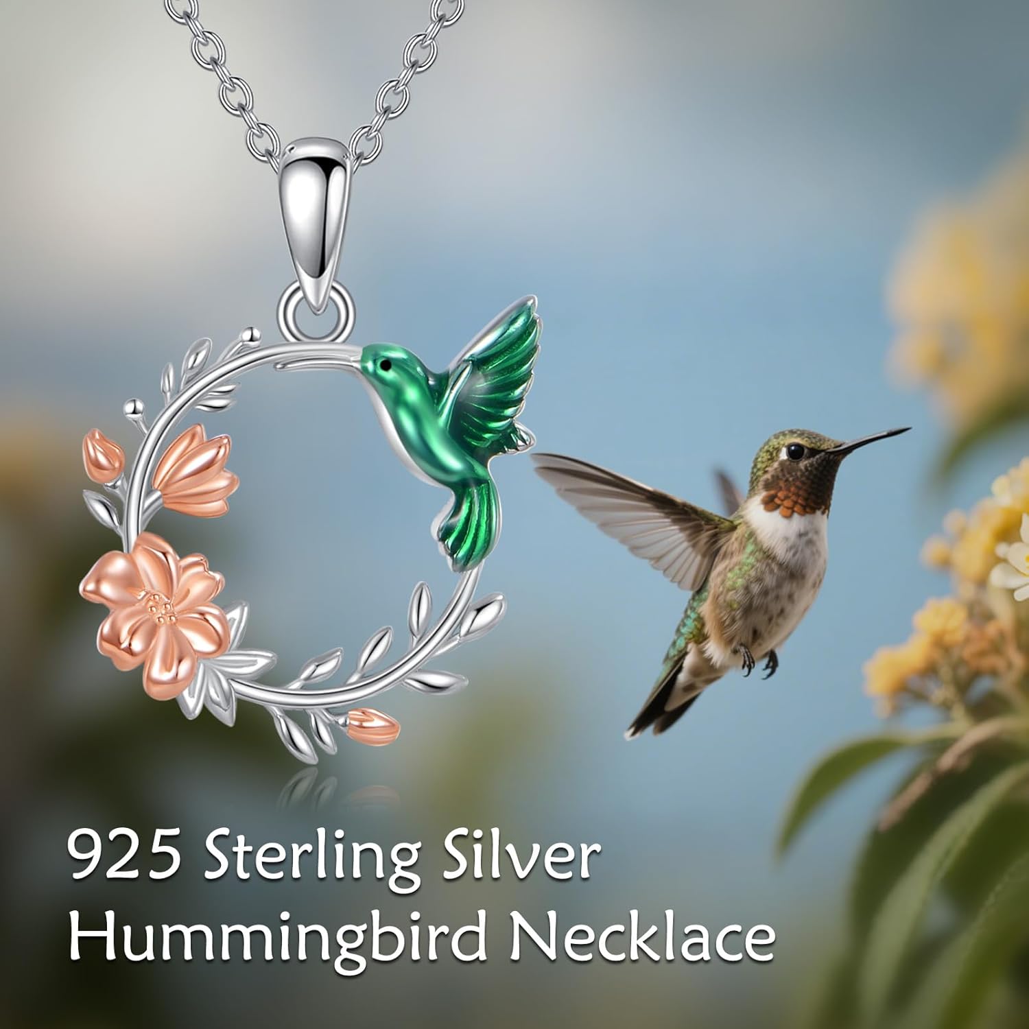 Hummingbird Necklaces for Women Sterling Silver 925 Flower Green Hummingbirds Pendant Jewelry Memorial Mothers Day Christmas Gifts - Image 6