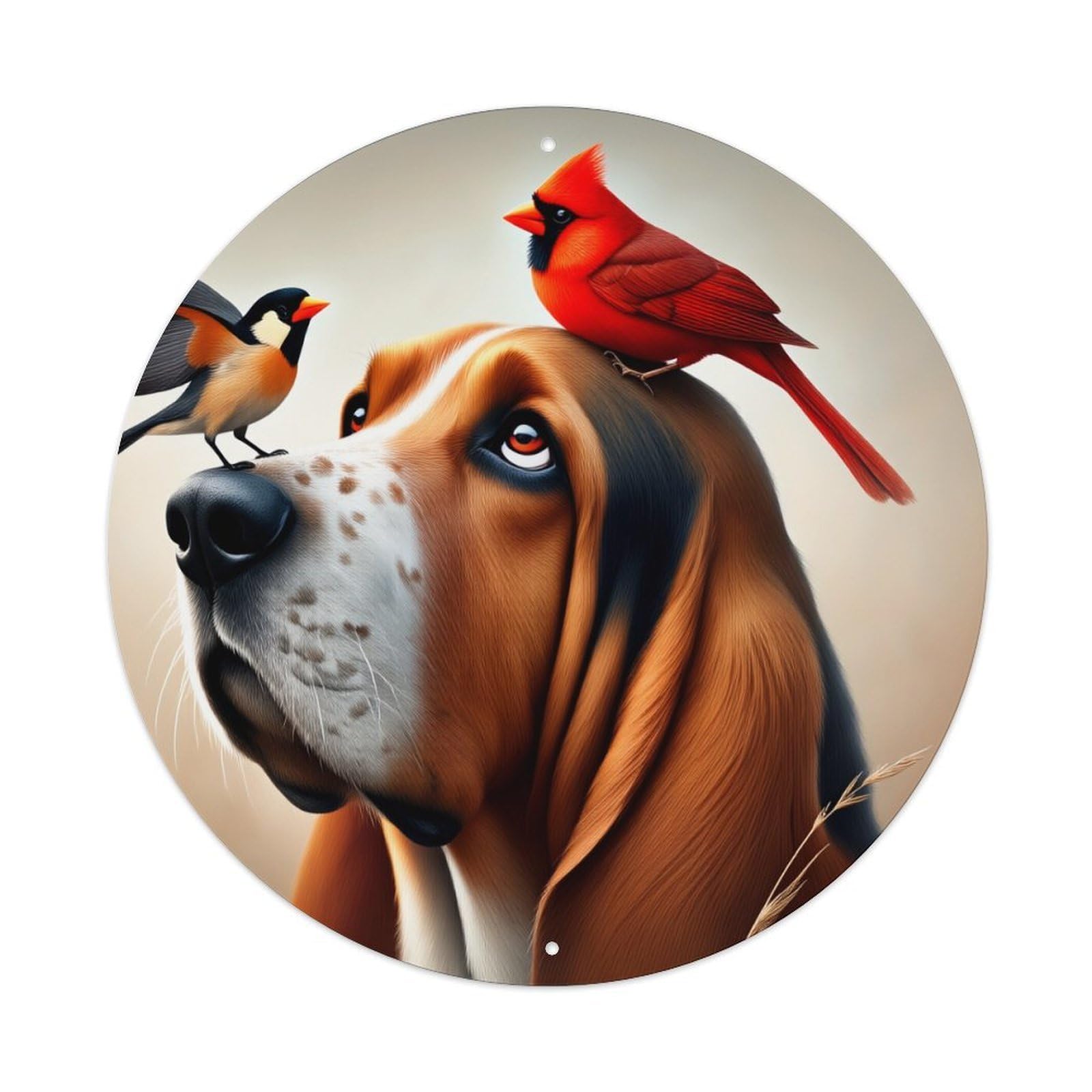 Jdfenggu Vintage Dog With Birds On Head Retro Metal Tin Sign, Metal Poster For Bar, Home, Man Cave, Kitchen, Laundry Room Art Decor 8X8 Inch