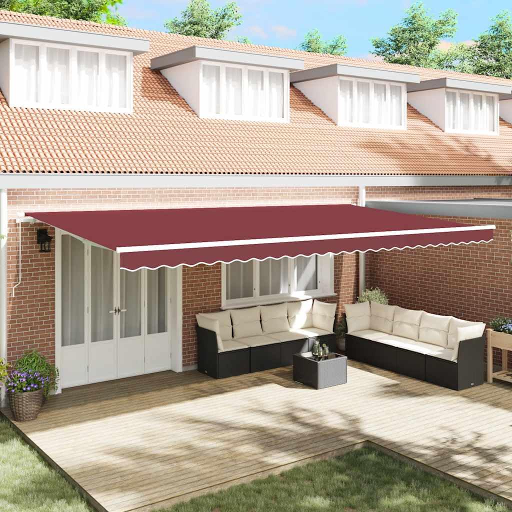 Tenda da Sole Retrattile Manuale Bordò 600x300 cm per Balcone Veranda Patio Esterno Protezione UV Facile da Usare con Telaio in Alluminio e Tessuto Resistente
