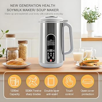 Nut Milk Maker Stainless Steel, 1.2l Juicer Soy Milk Machine with 12-blade Cutter, 24h Timer & Keep Warm, LED Display, Plant-base Milk Machine Homemade Milk With Almond, Cashew,Hazelnut, Pecan