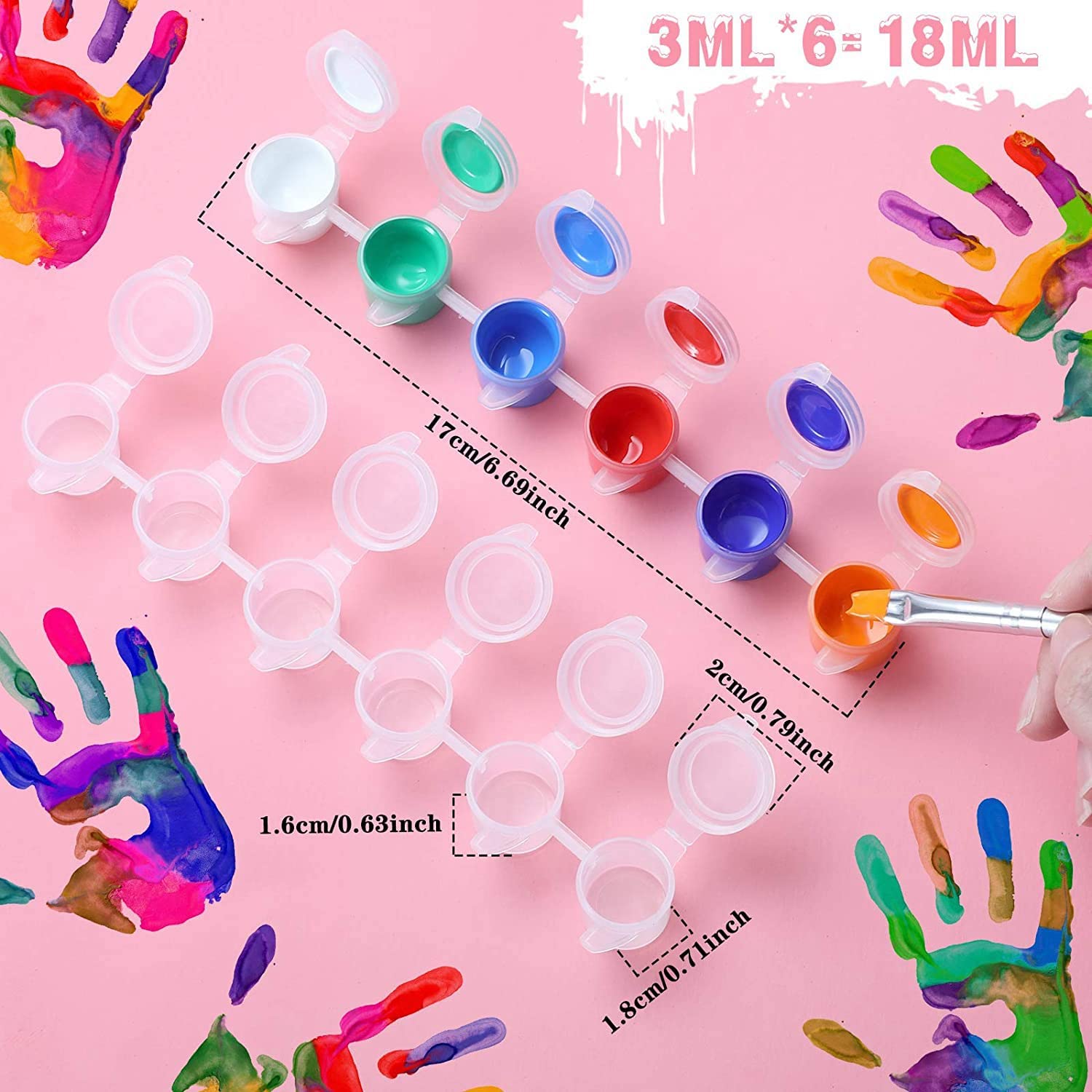 JEUIHAU 100 strips 600 potten 3 ml/1 oz mini lege verfbekers met deksels, lege verfpotten strips, kleine doorzichtige opslagcontainers verf pot paletten voor kunst, ambachten verf, kunstfestivals, zomerkampen