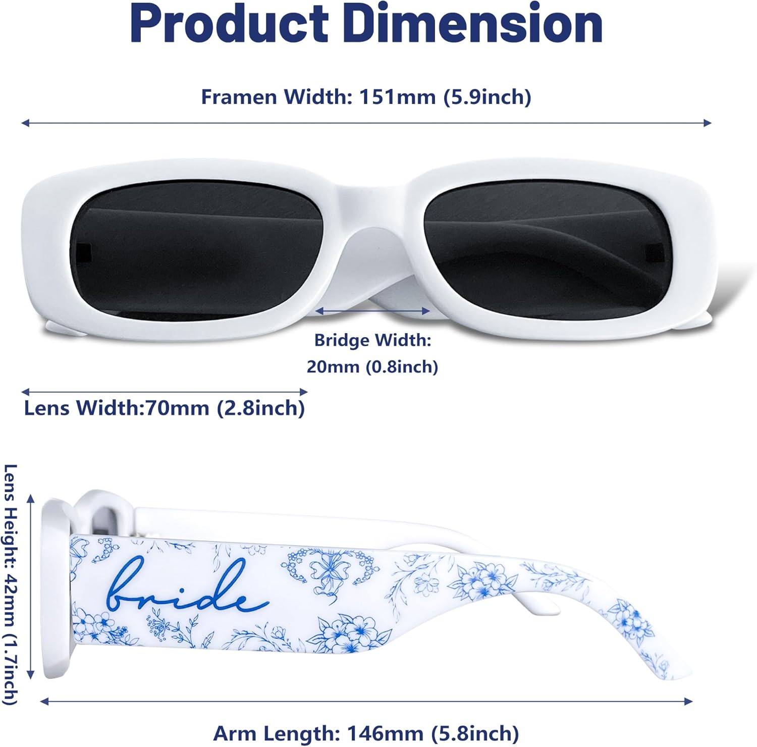 LADY&HOME Bride Sunglasses,Something Blue Gift,Bachelorette Party Decoration,Bridesmaid Favor Bridal Shower Accessory,Bride To Be Gift(White) - Image 2