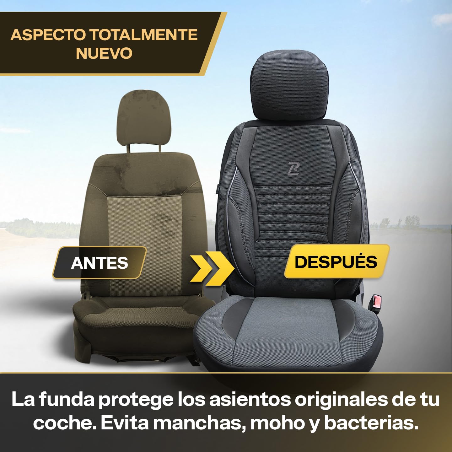 LUCARO Funda de Asiento para Universal Alle Sitze de Ökoleder Ares, Gris