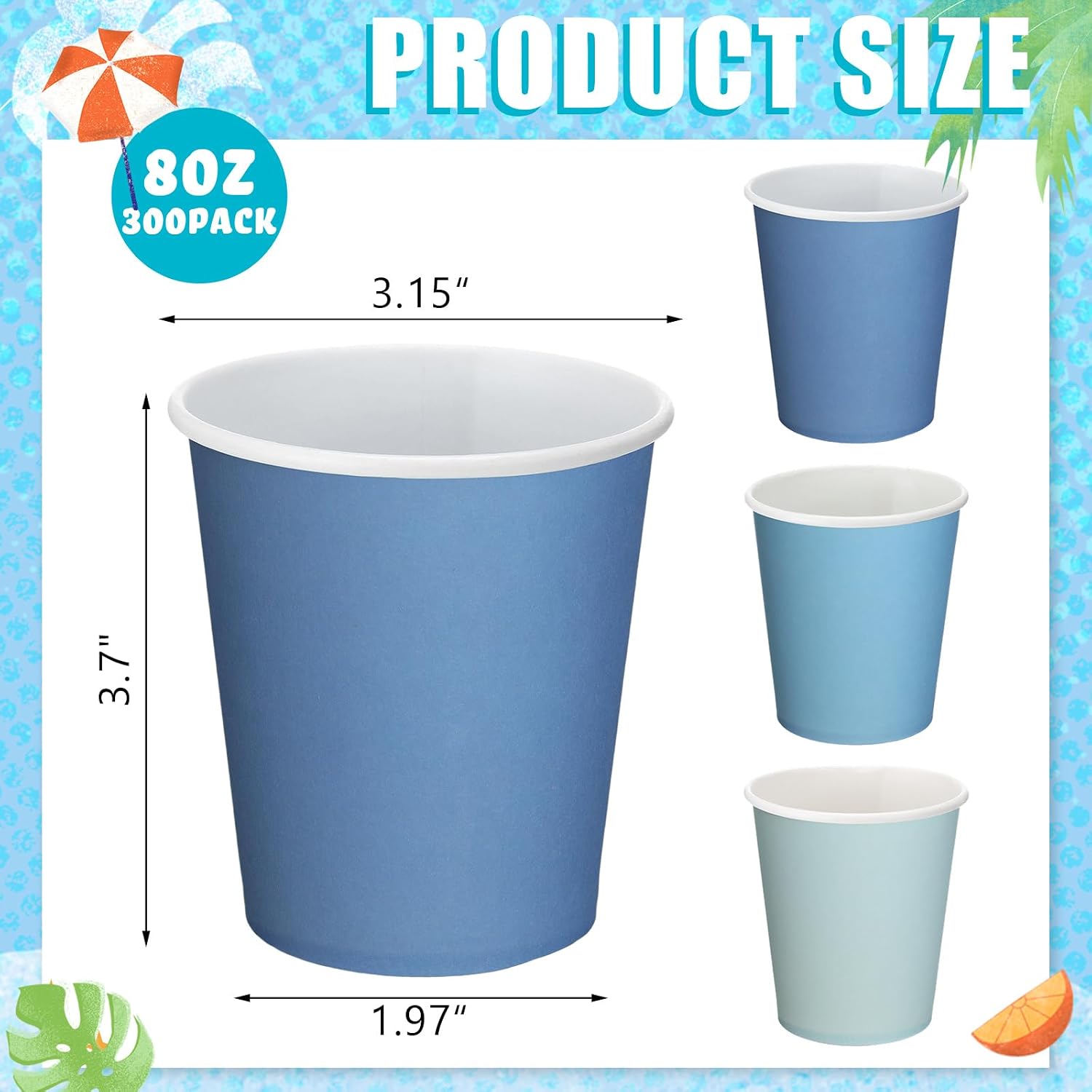 Mimorou 300 Pack 8 oz Blue Disposable Paper Cups, 4 Gradient Colors Cups image 2